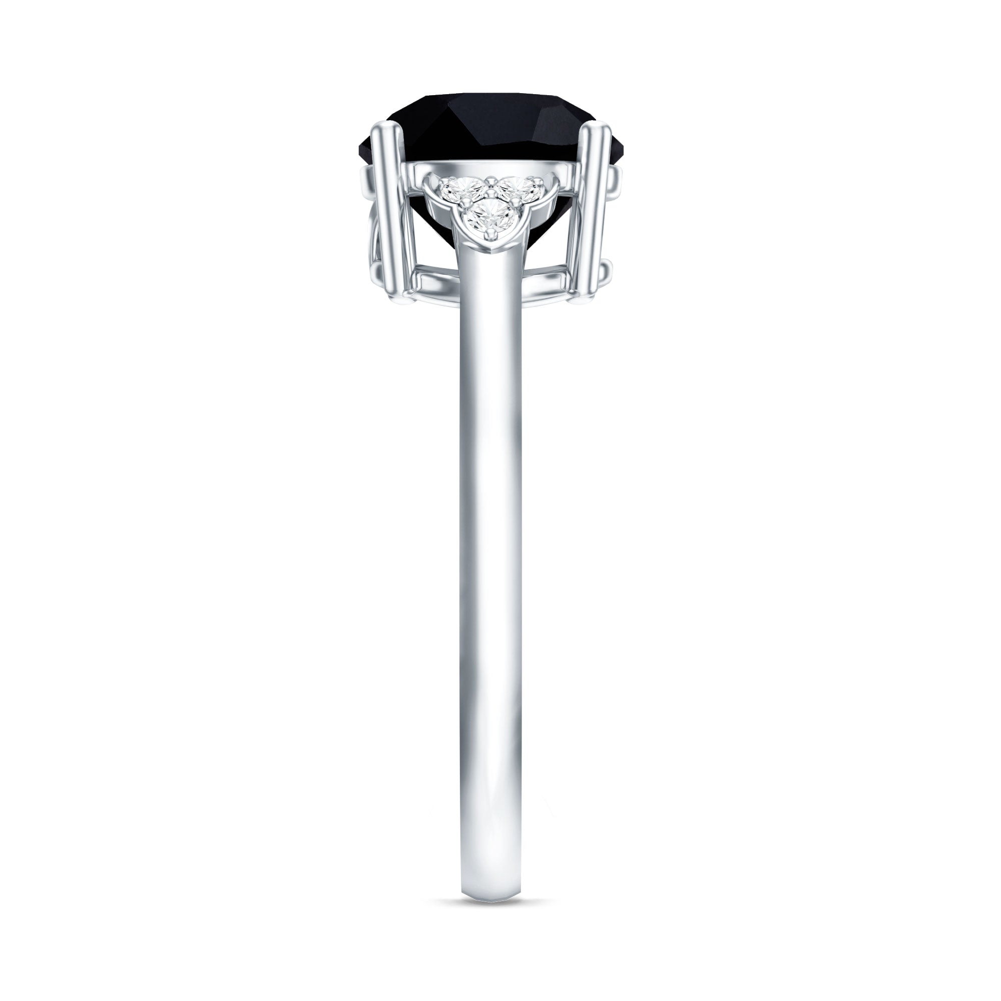 Real Black Onyx Solitaire Engagement Ring with Diamond Trio