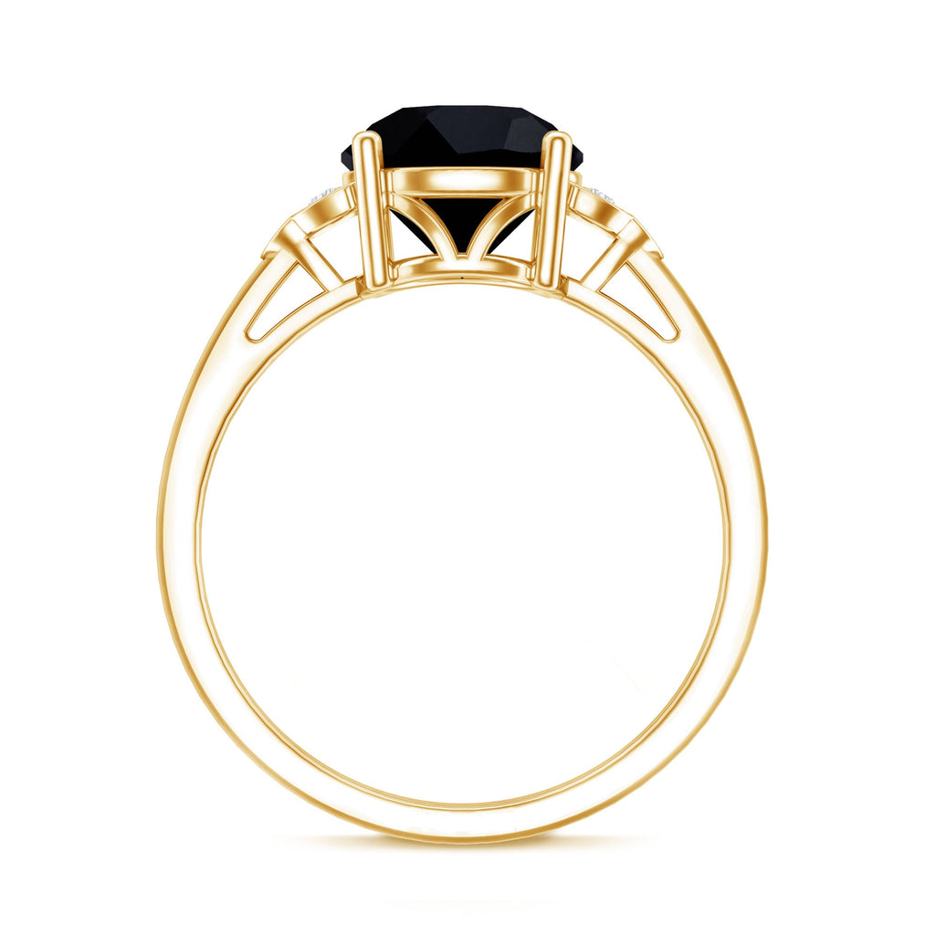 Real Black Onyx Solitaire Engagement Ring with Diamond Trio