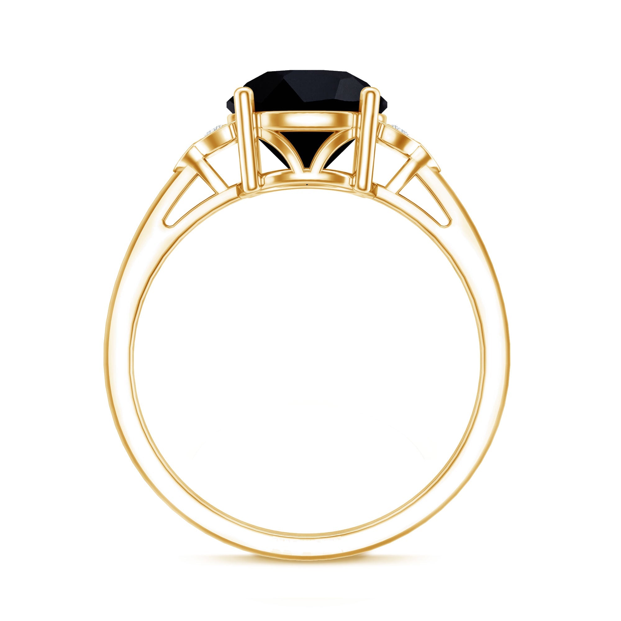Real Black Onyx Solitaire Engagement Ring with Diamond Trio