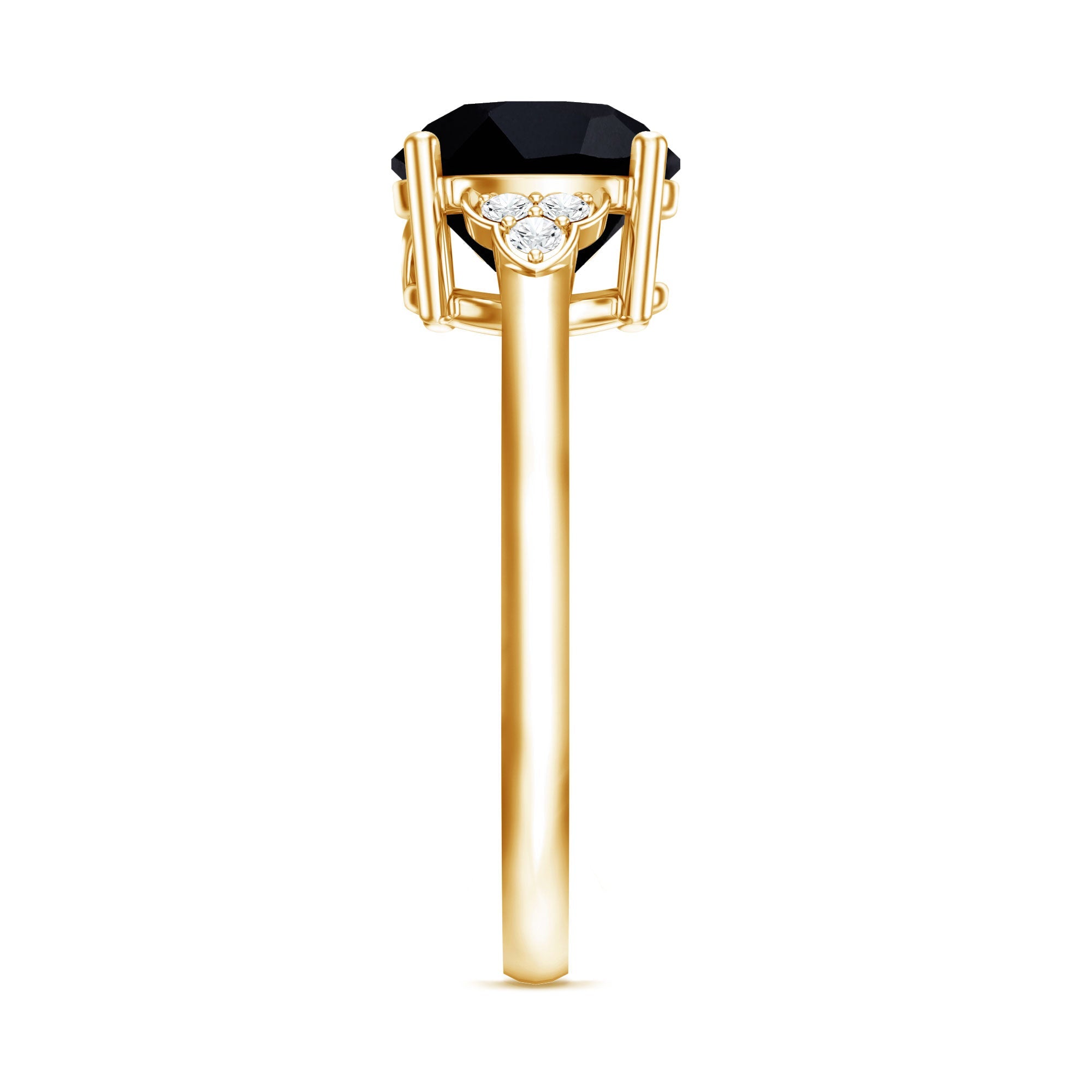Real Black Onyx Solitaire Engagement Ring with Diamond Trio