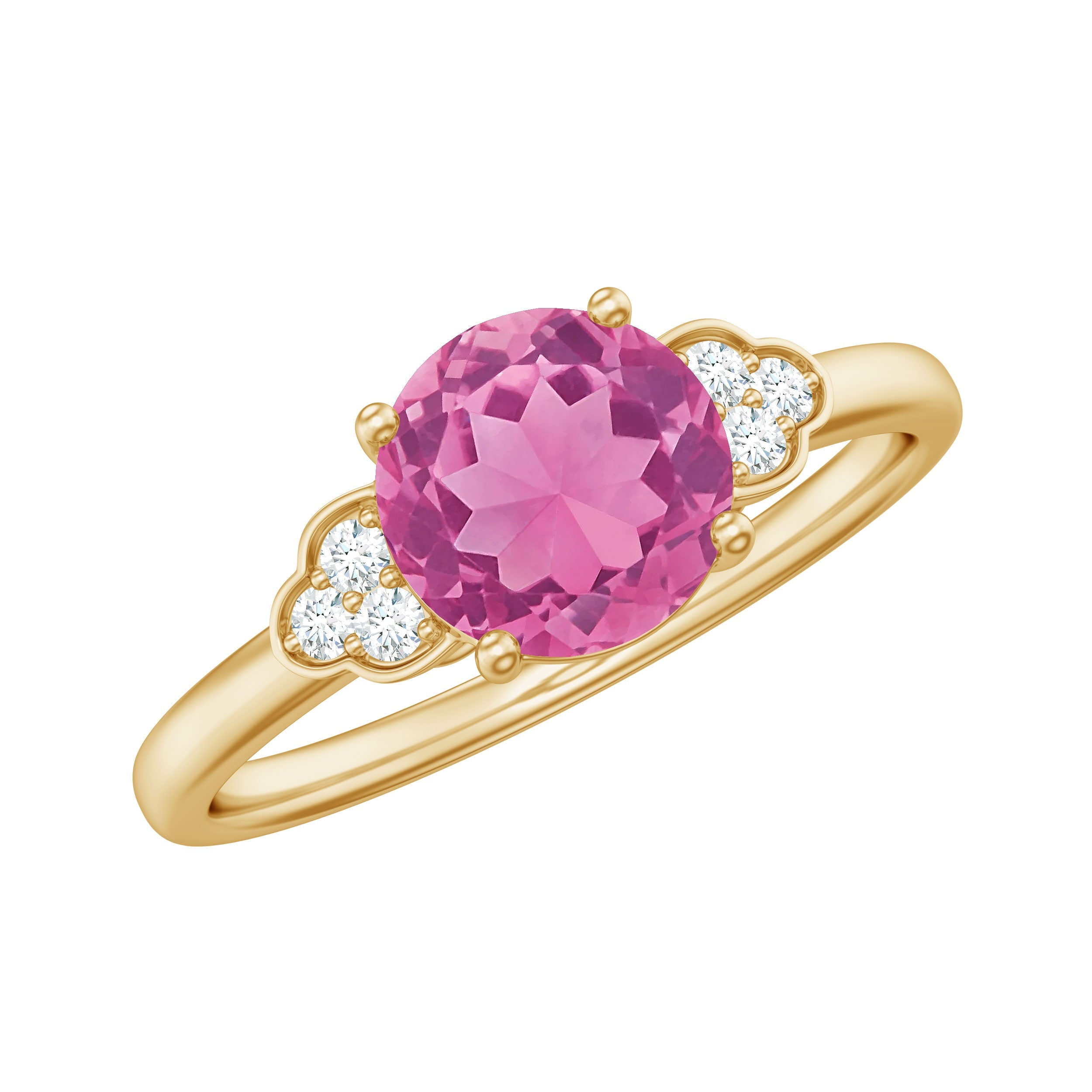 Pink Tourmaline Ring Solitaire Engagement Ring With Diamond Accent – AAA Quality