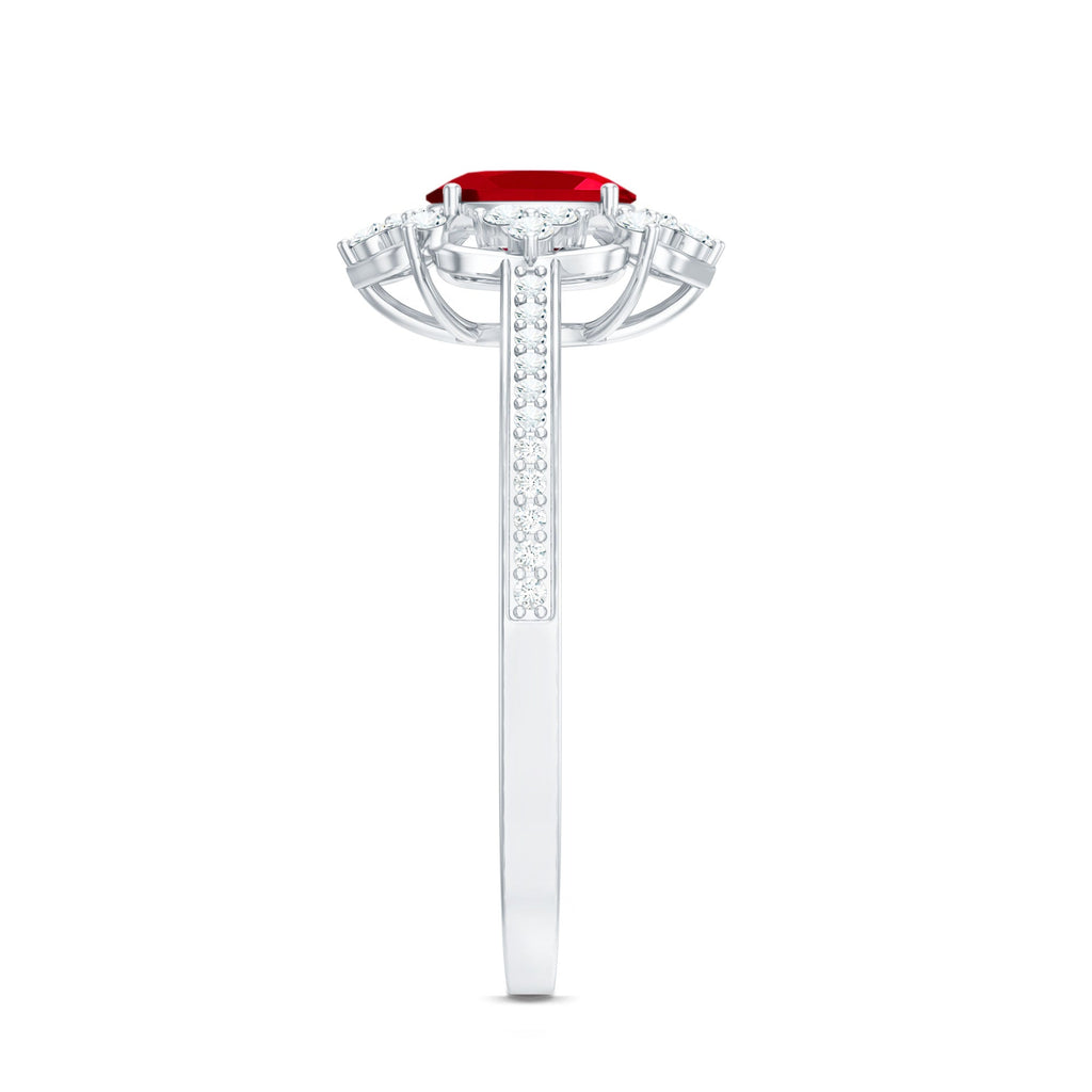 Lab Created Ruby Ring – Vintage Engagement Band With Diamond Accent Prong Setting