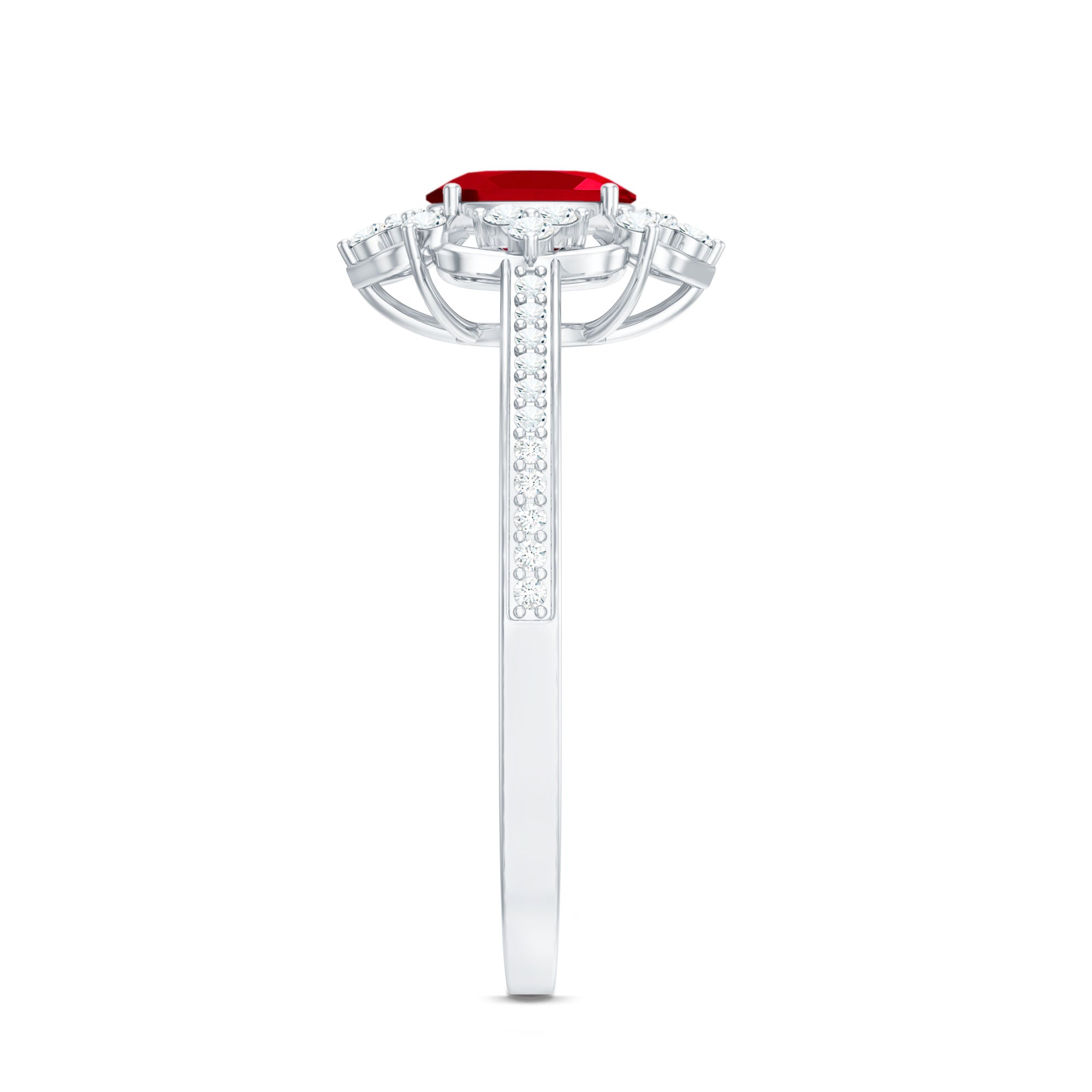 Lab Created Ruby Ring – Vintage Engagement Band With Diamond Accent Prong Setting