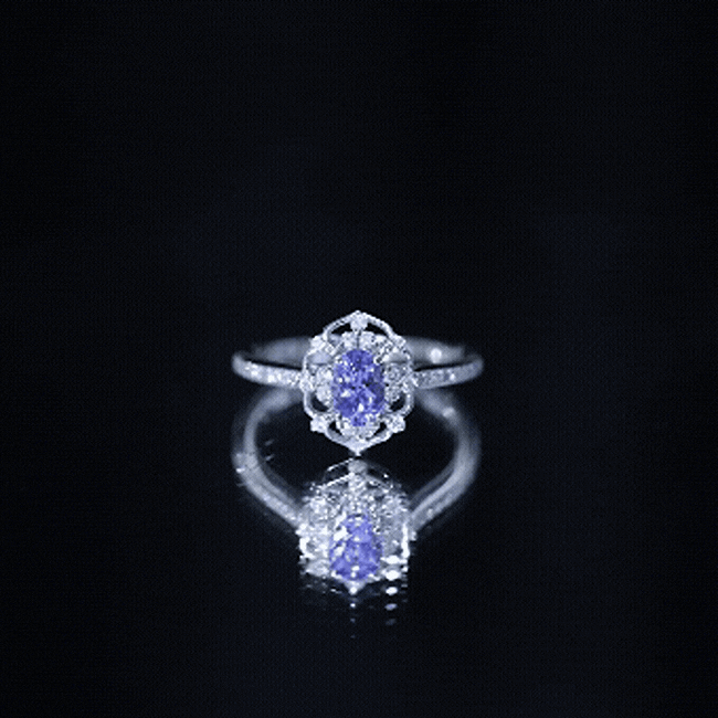 Vintage Tanzanite Ring – Oval Engagement Band with Lab Grown Diamonds & Prong Setting