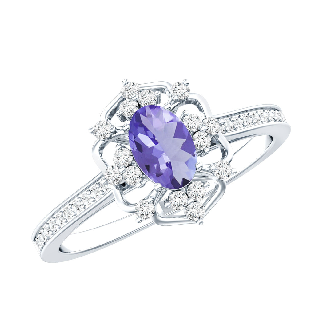 Vintage Tanzanite Ring – Oval Engagement Band with Lab Grown Diamonds & Prong Setting