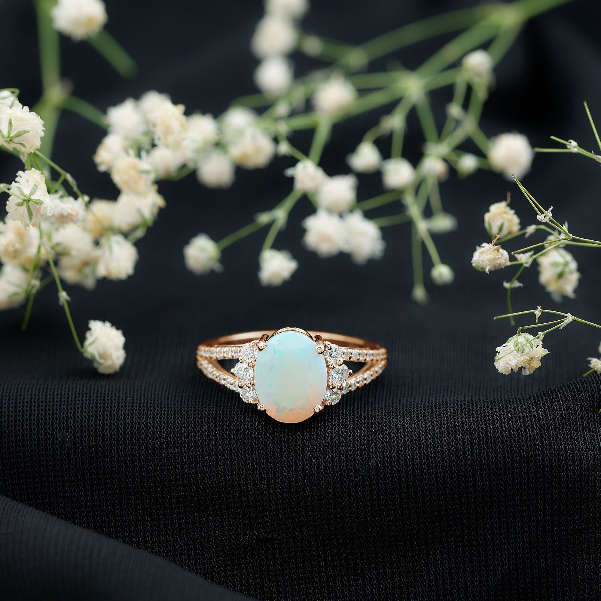 Certified 1.3 Carat Ethiopian Opal Oval Engagement Ring with Diamond