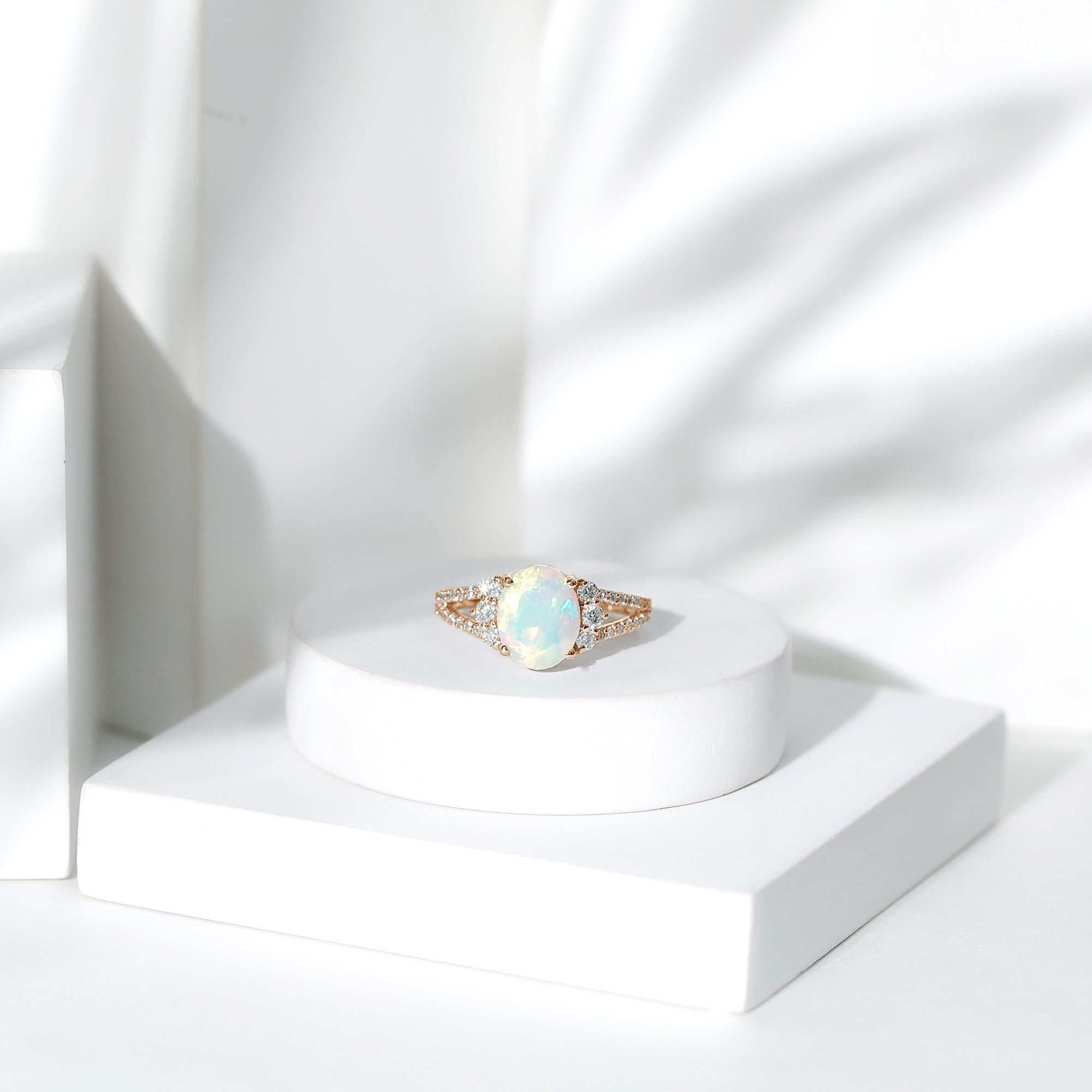Certified 1.3 Carat Ethiopian Opal Oval Engagement Ring with Diamond