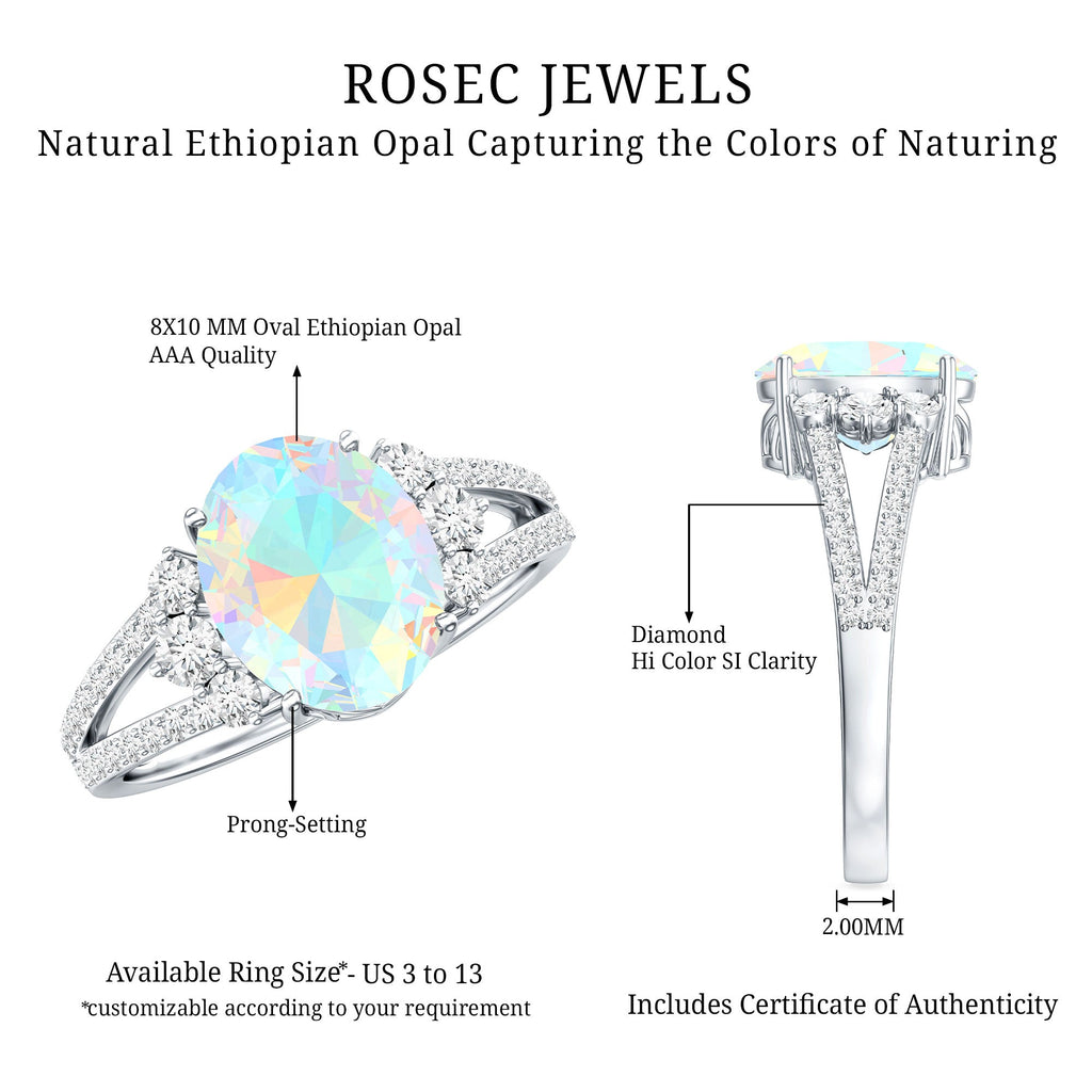 Certified 1.3 Carat Ethiopian Opal Oval Engagement Ring with Diamond