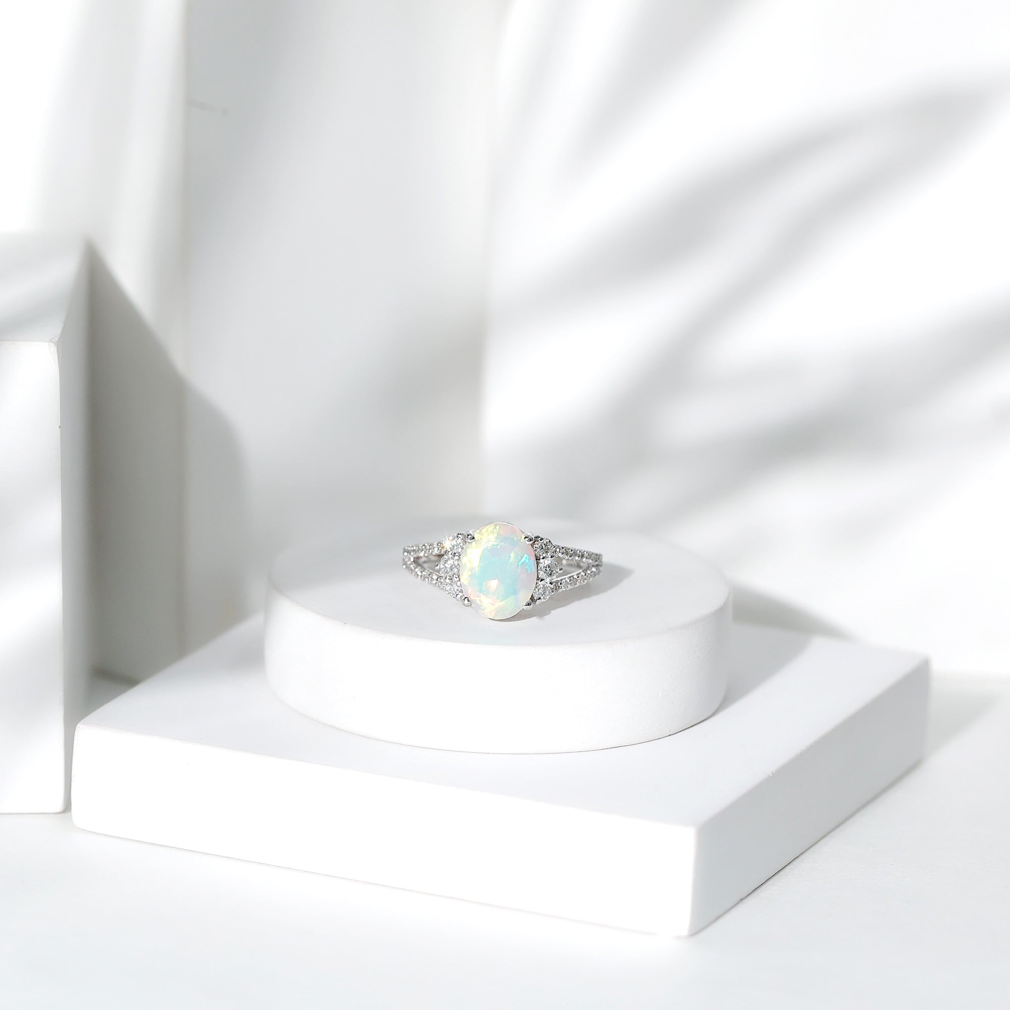 Certified 1.3 Carat Ethiopian Opal Oval Engagement Ring with Diamond