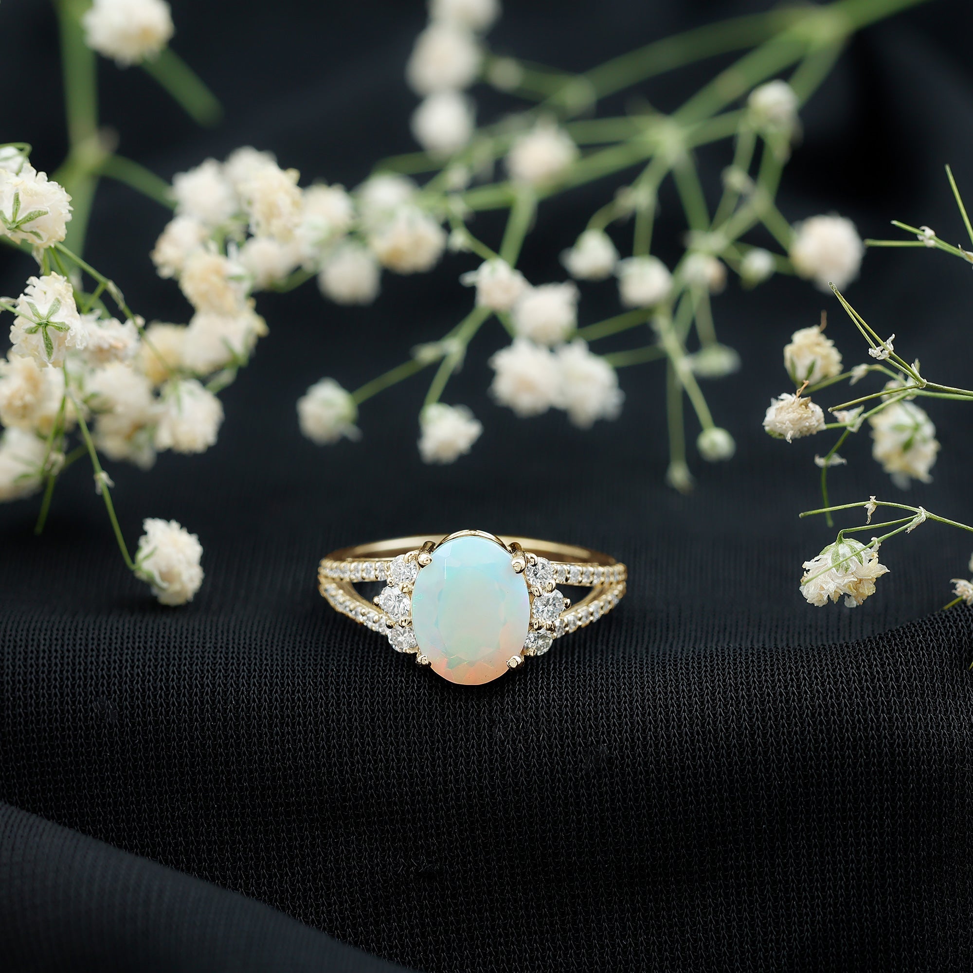 Certified 1.3 Carat Ethiopian Opal Oval Engagement Ring with Diamond
