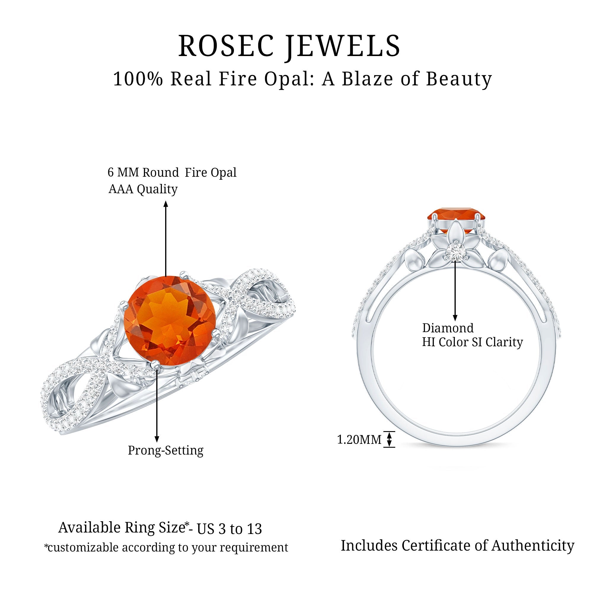1 CT Fire Opal Crossover Engagement Ring with Diamond
