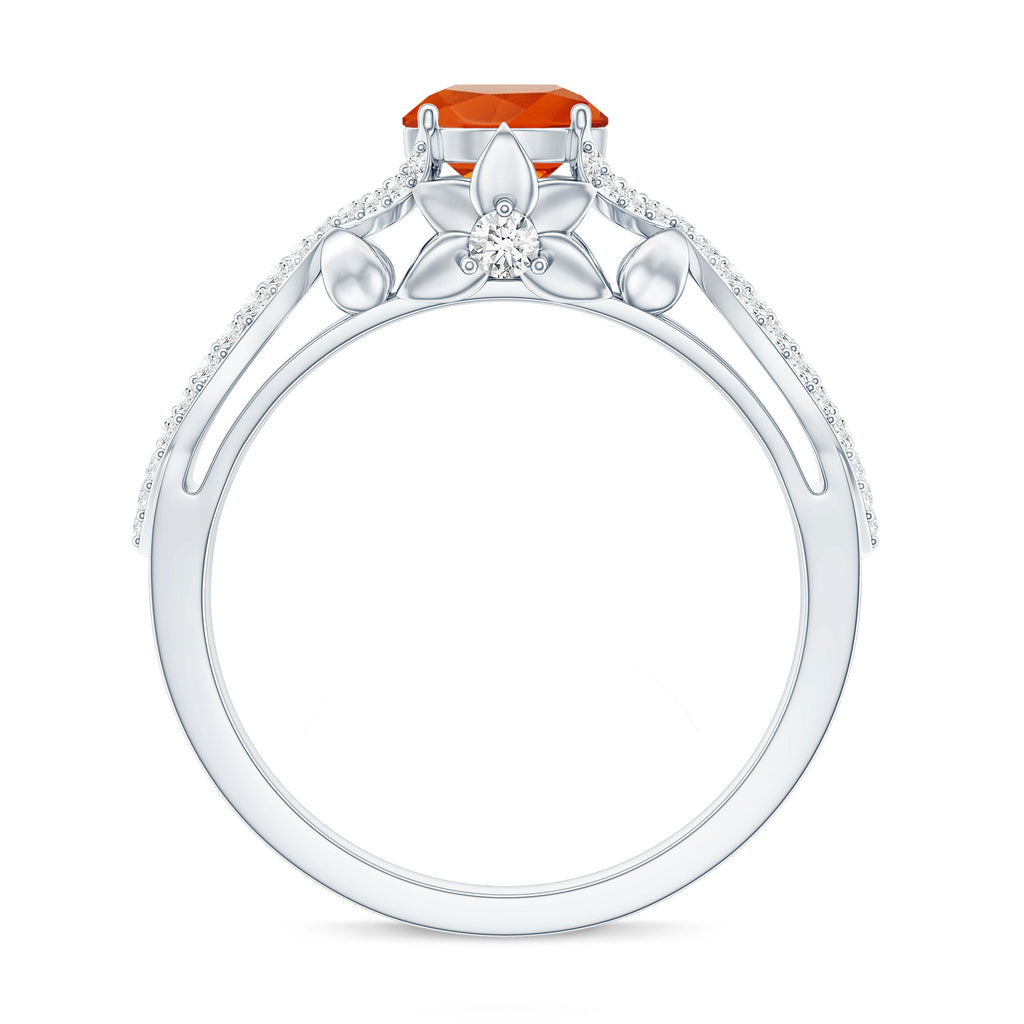 1 CT Fire Opal Crossover Engagement Ring with Diamond