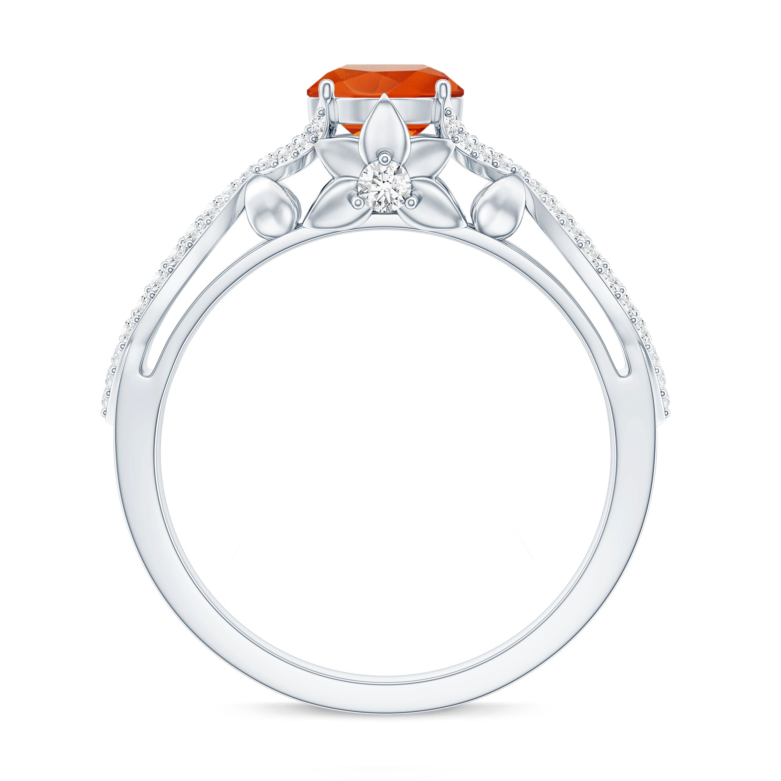 1 CT Fire Opal Crossover Engagement Ring with Diamond