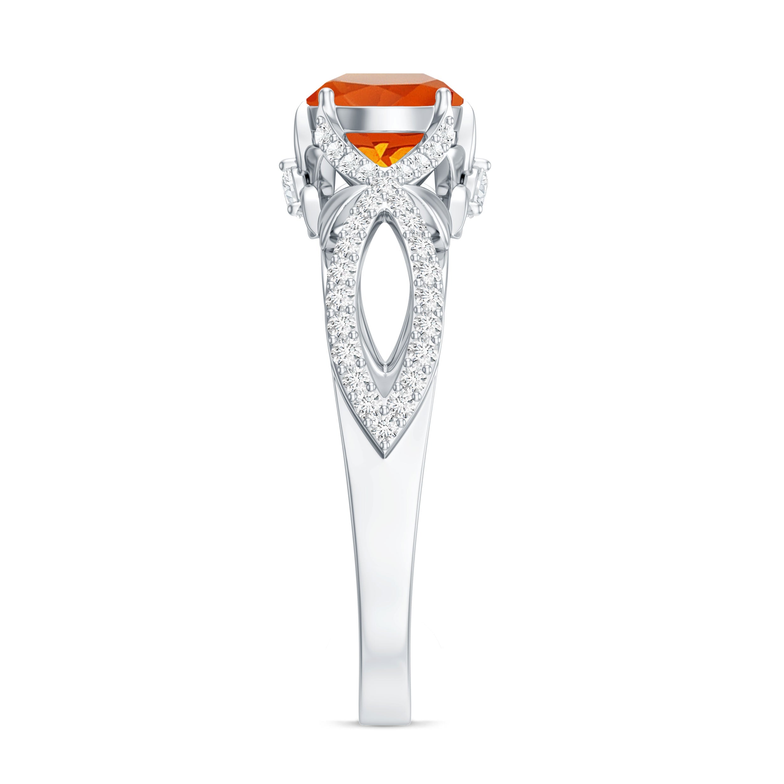 1 CT Fire Opal Crossover Engagement Ring with Diamond