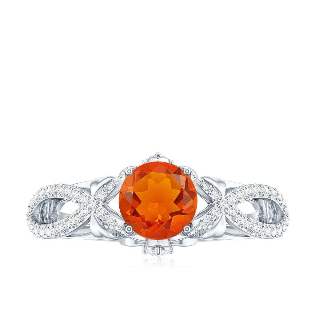1 CT Fire Opal Crossover Engagement Ring with Diamond