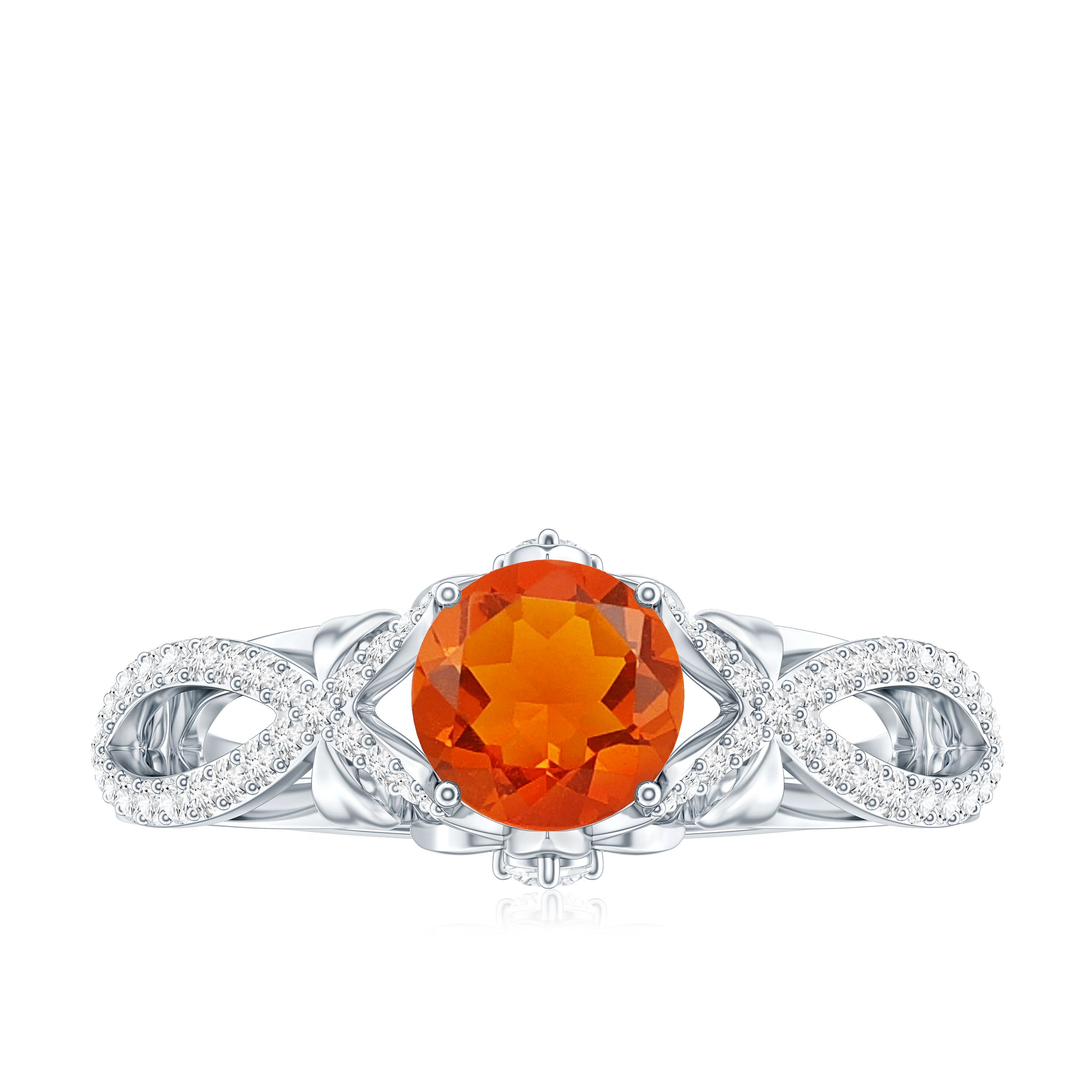1 CT Fire Opal Crossover Engagement Ring with Diamond