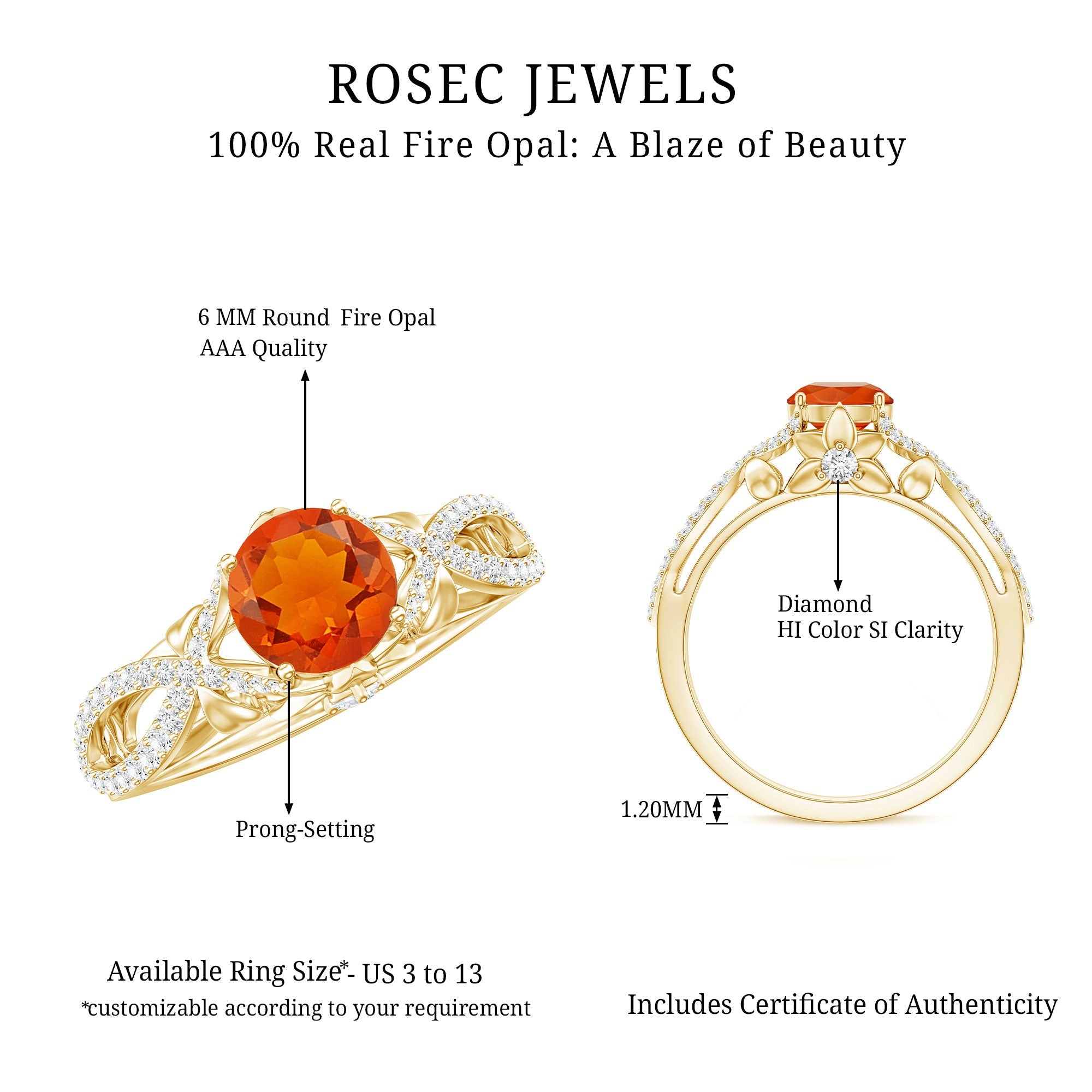 1 CT Fire Opal Crossover Engagement Ring with Diamond