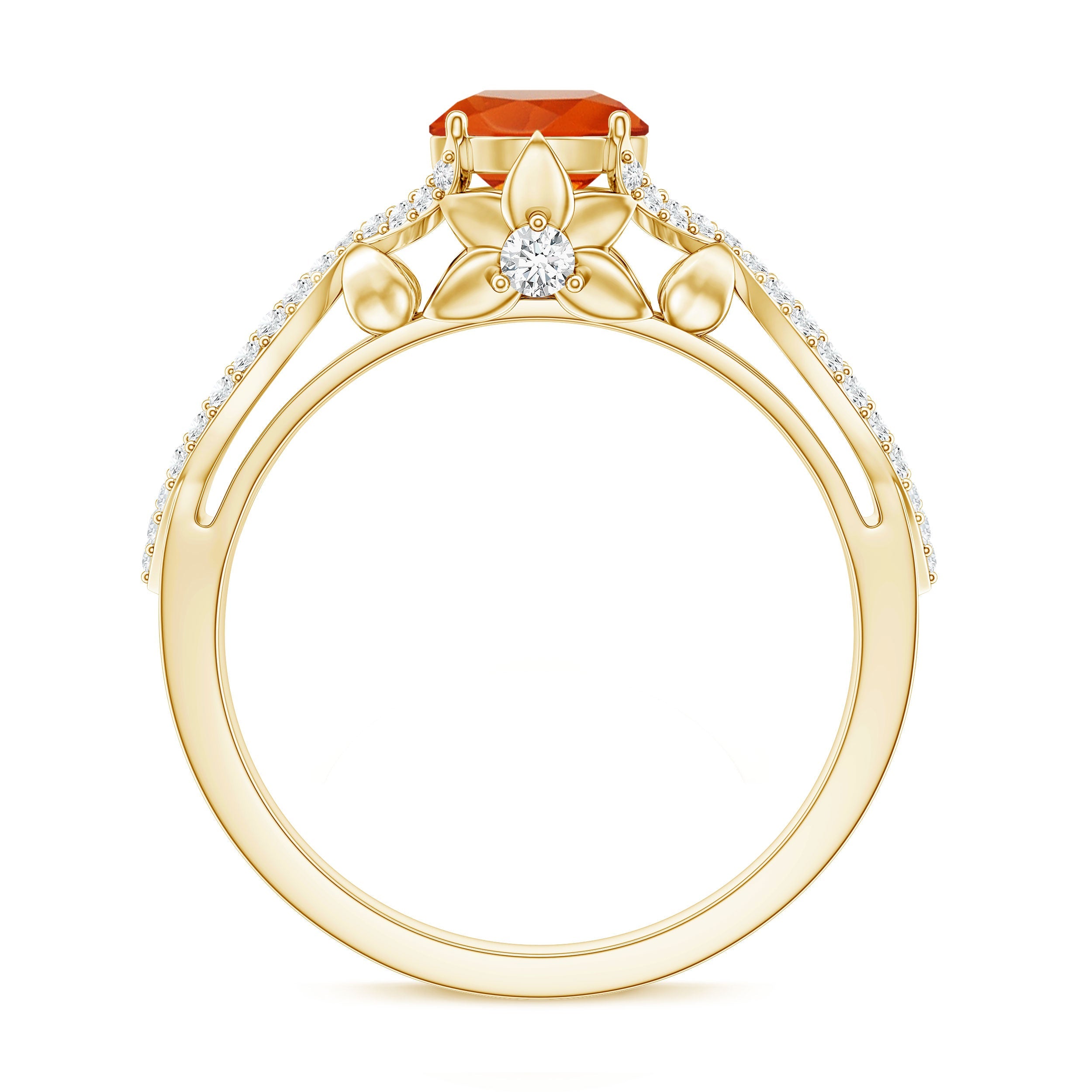 1 CT Fire Opal Crossover Engagement Ring with Diamond