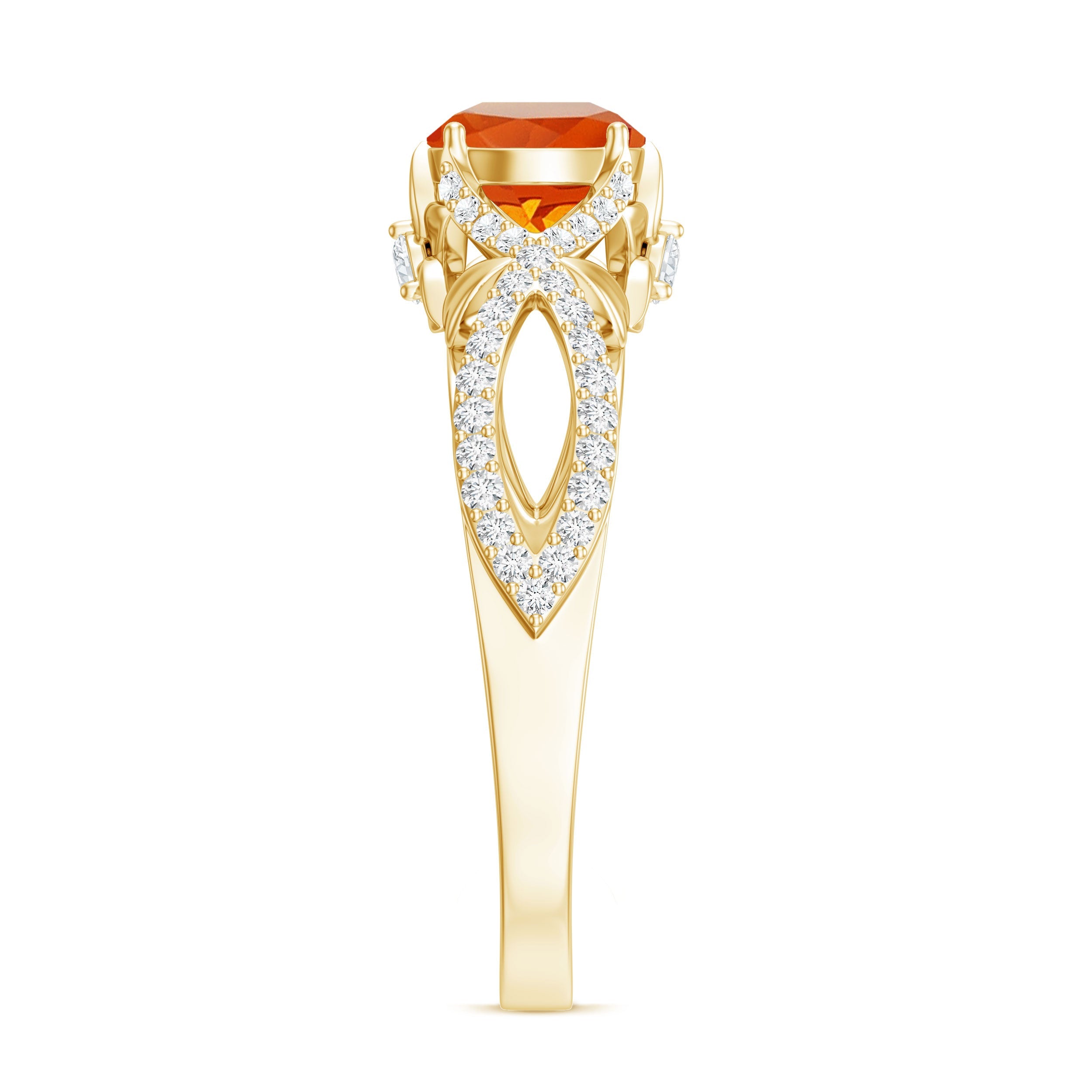 1 CT Fire Opal Crossover Engagement Ring with Diamond