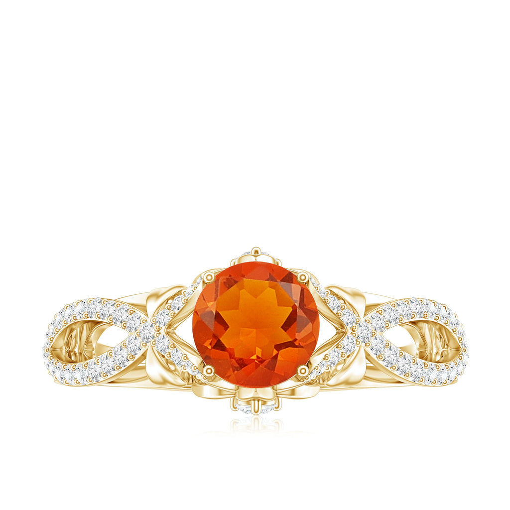 1 CT Fire Opal Crossover Engagement Ring with Diamond
