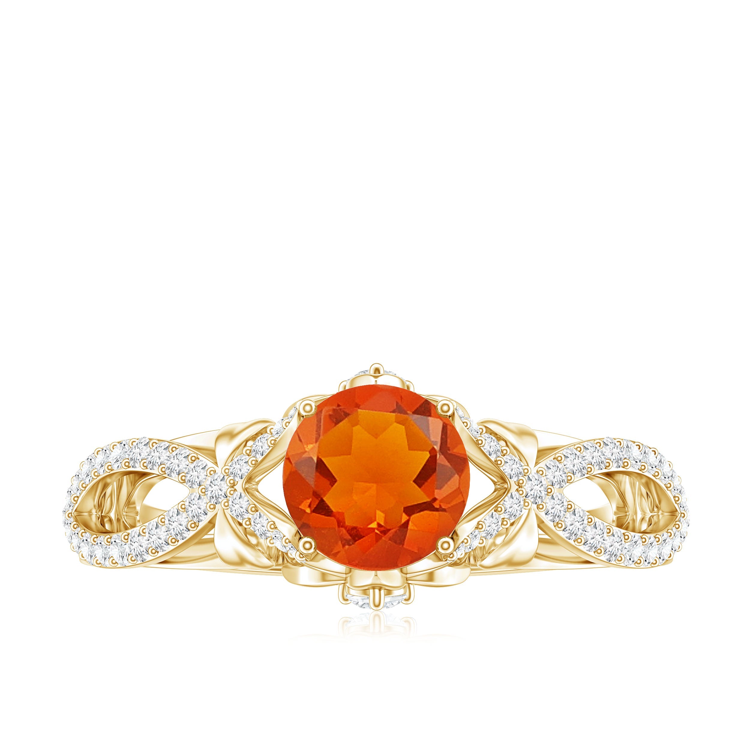 1 CT Fire Opal Crossover Engagement Ring with Diamond