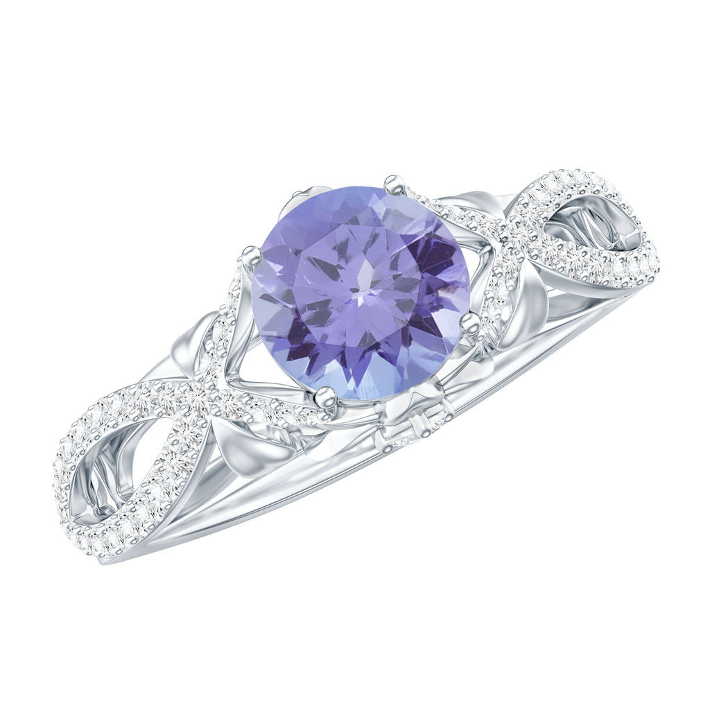 Tanzanite Engagement Ring – Designer Blue Violet Tanzanite with Diamond Crossover Shank