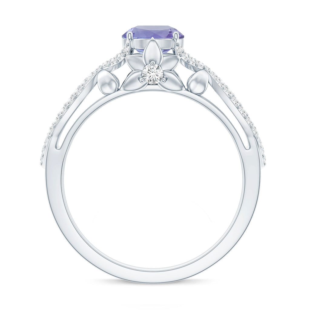 Tanzanite Engagement Ring – Designer Blue Violet Tanzanite with Diamond Crossover Shank