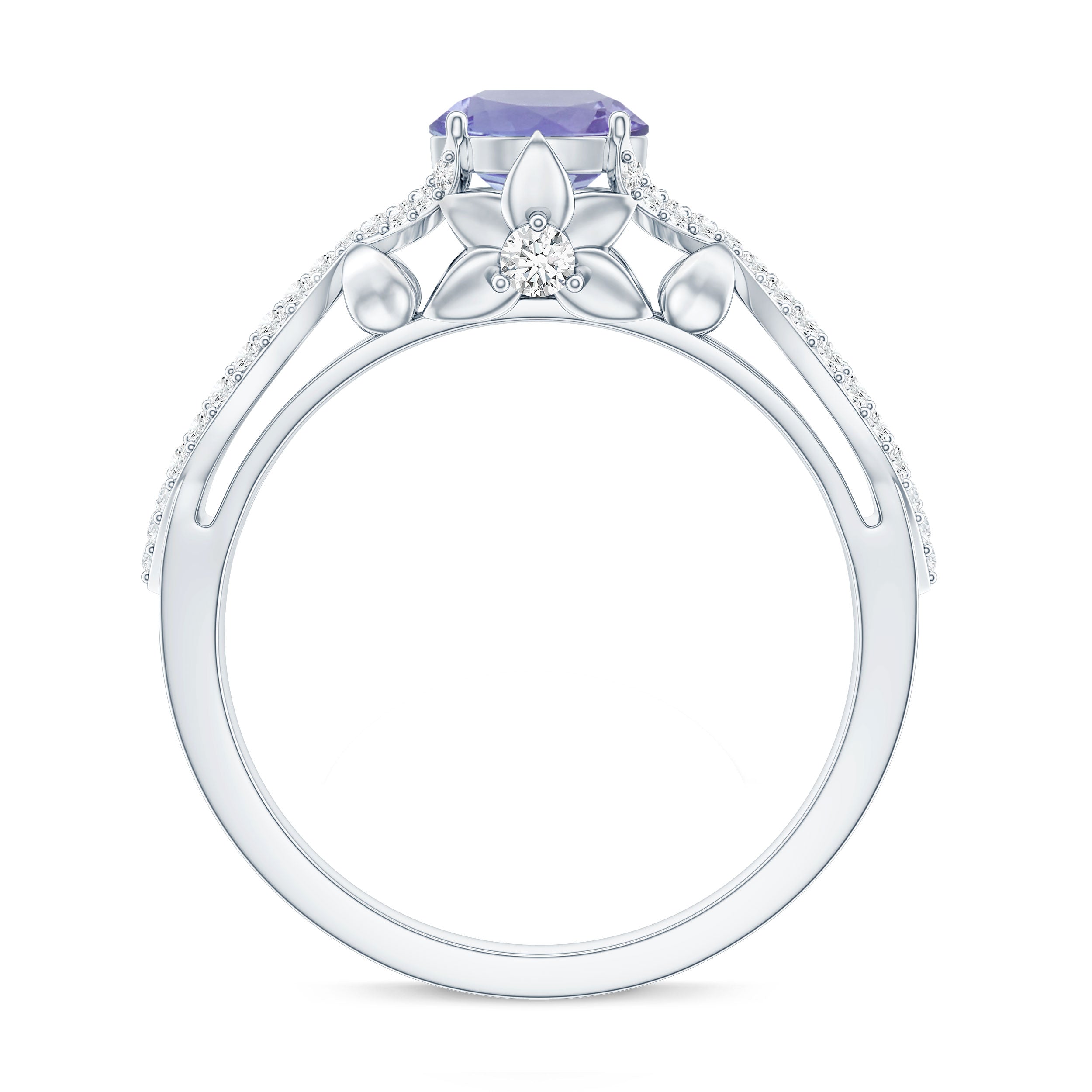 Tanzanite Engagement Ring – Designer Blue Violet Tanzanite with Diamond Crossover Shank