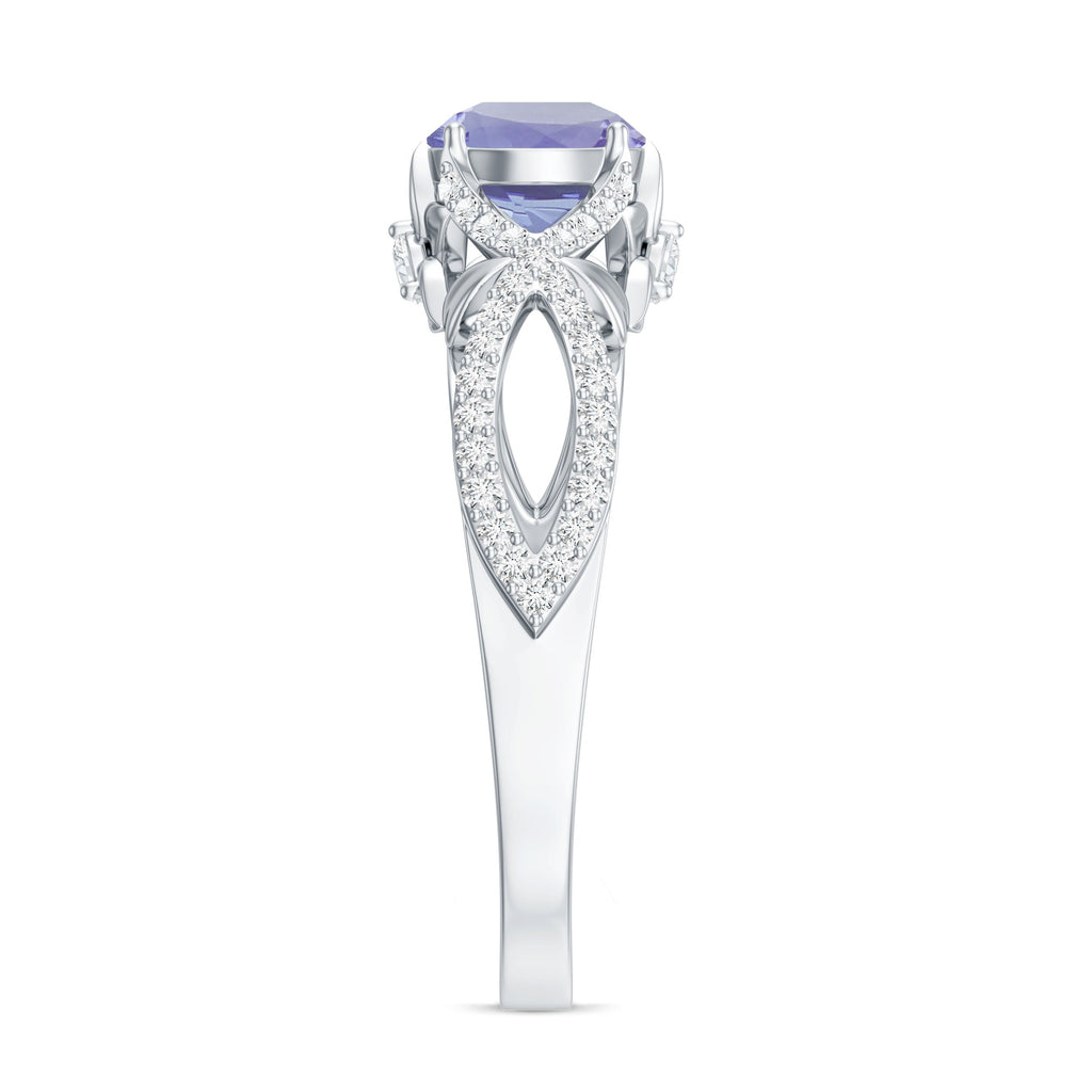 Tanzanite Engagement Ring – Designer Blue Violet Tanzanite with Diamond Crossover Shank