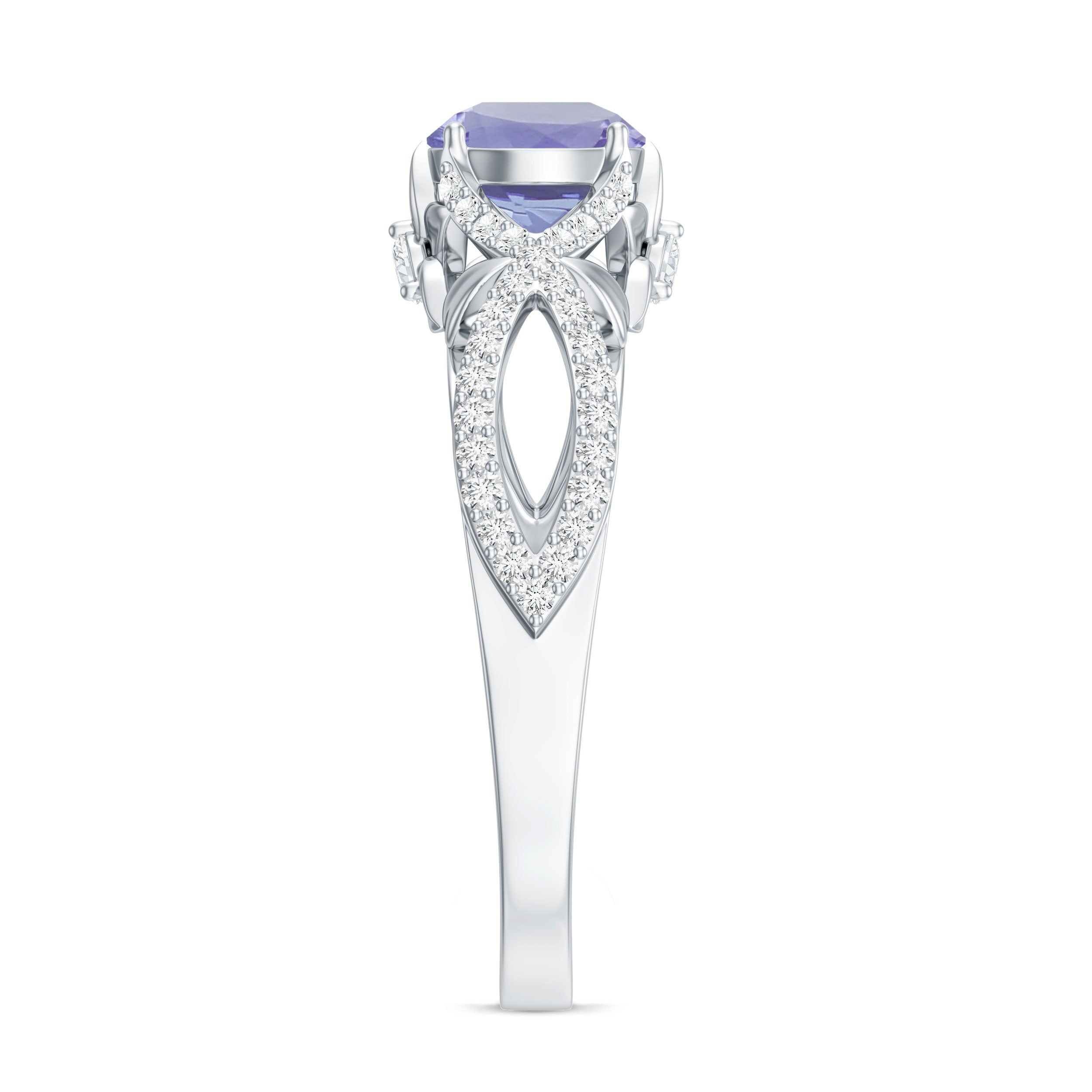 Tanzanite Engagement Ring – Designer Blue Violet Tanzanite with Diamond Crossover Shank
