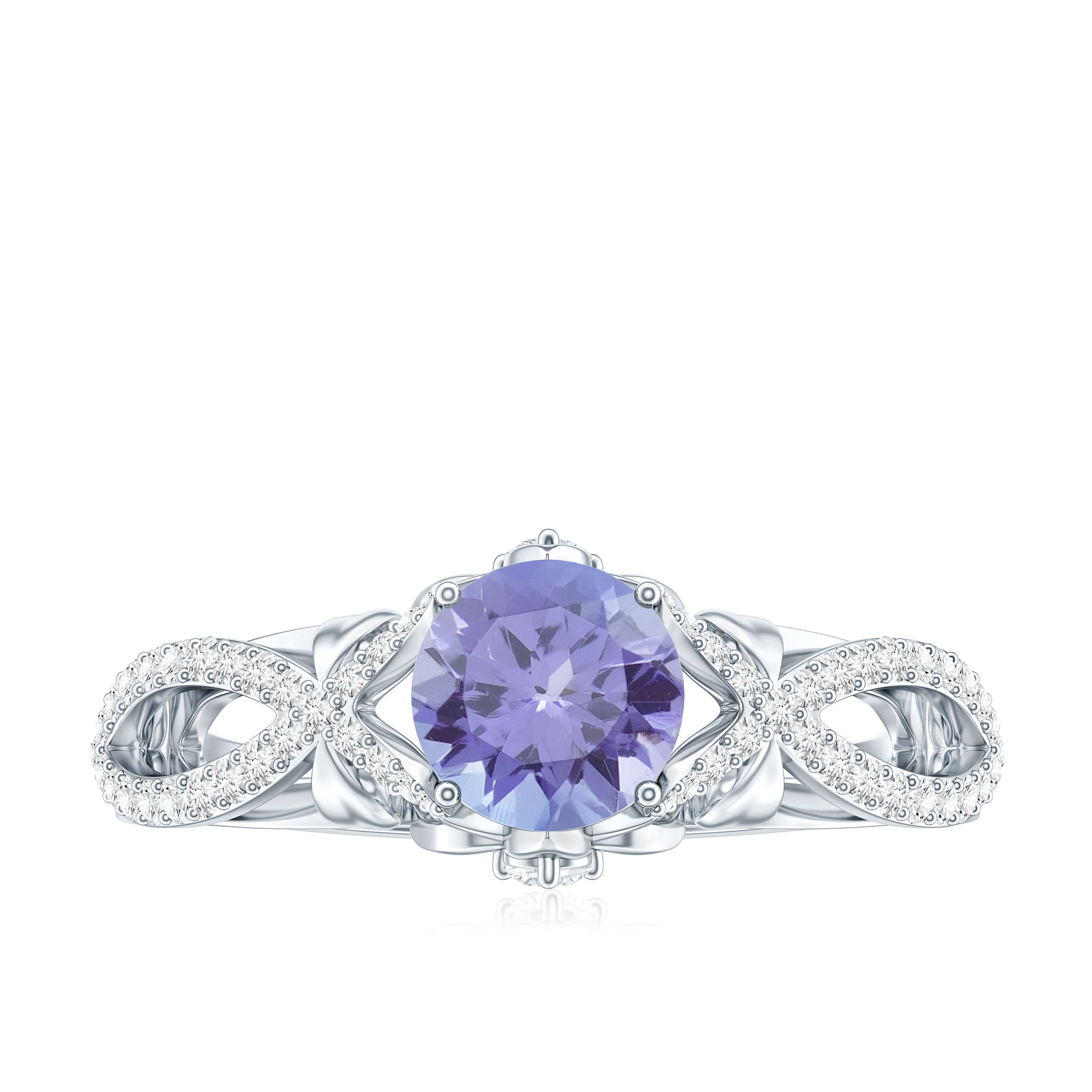 Tanzanite Engagement Ring – Designer Blue Violet Tanzanite with Diamond Crossover Shank