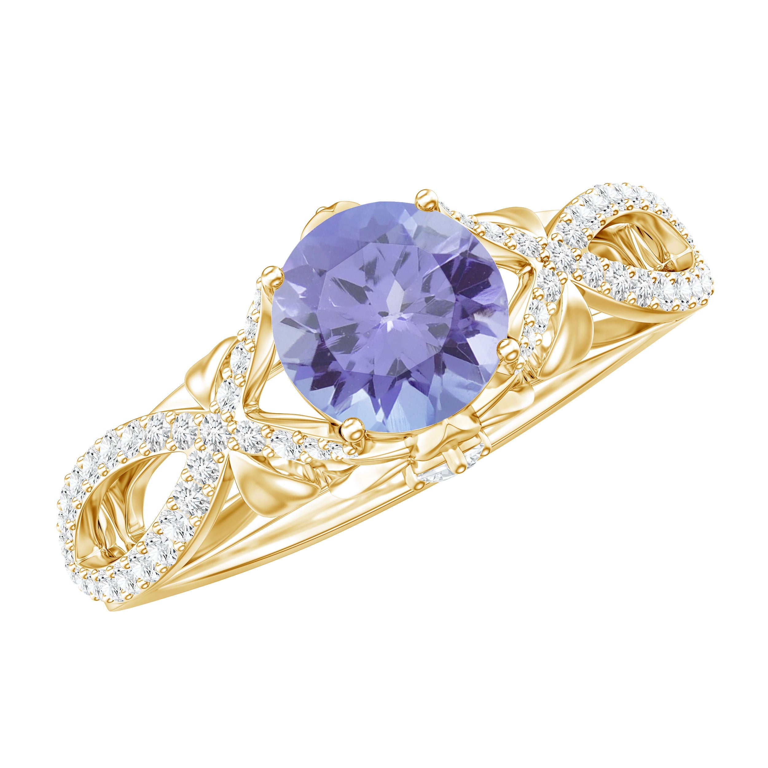 Tanzanite Engagement Ring – Designer Blue Violet Tanzanite with Diamond Crossover Shank