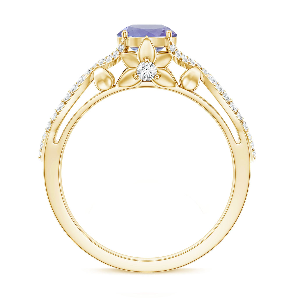 Tanzanite Engagement Ring – Designer Blue Violet Tanzanite with Diamond Crossover Shank
