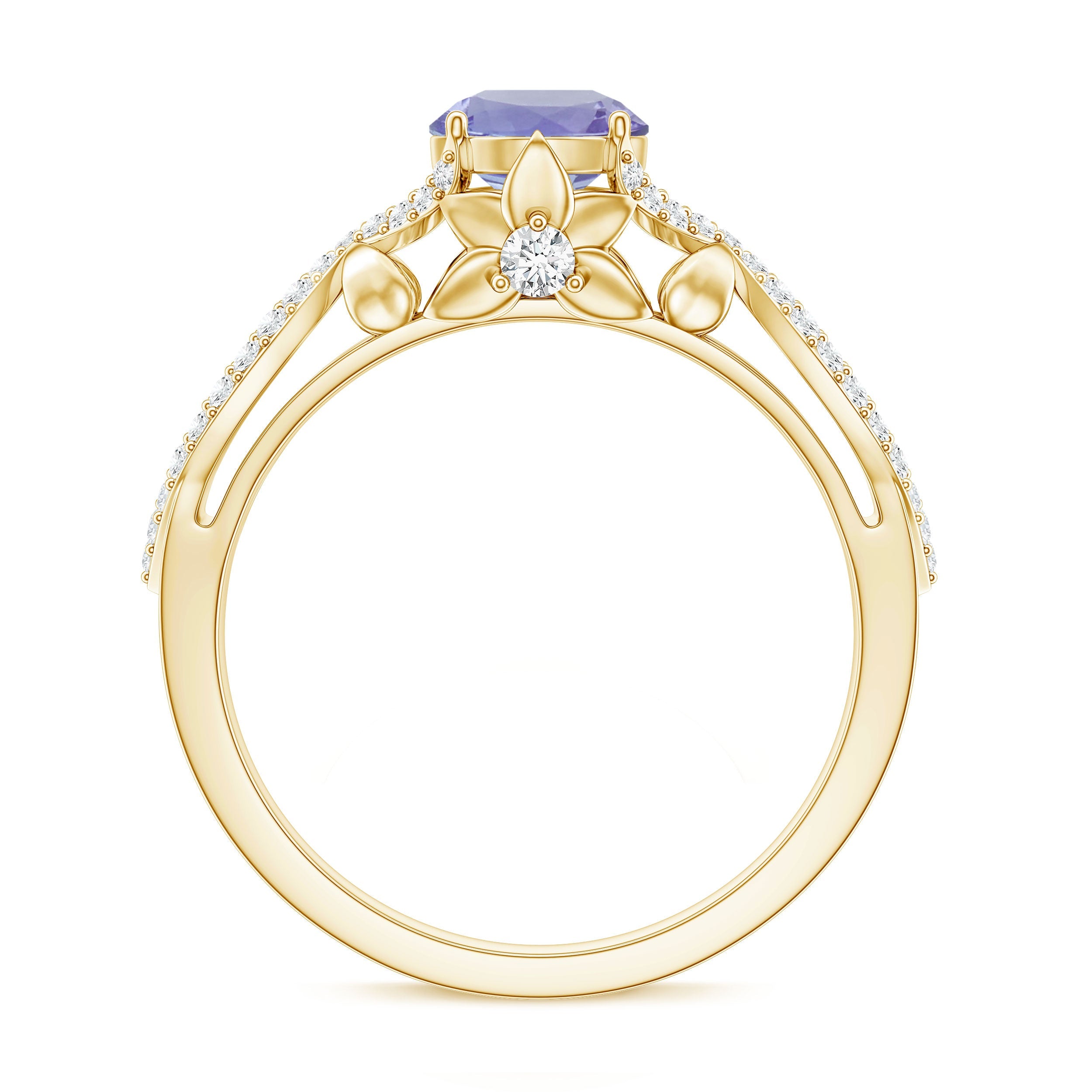 Tanzanite Engagement Ring – Designer Blue Violet Tanzanite with Diamond Crossover Shank