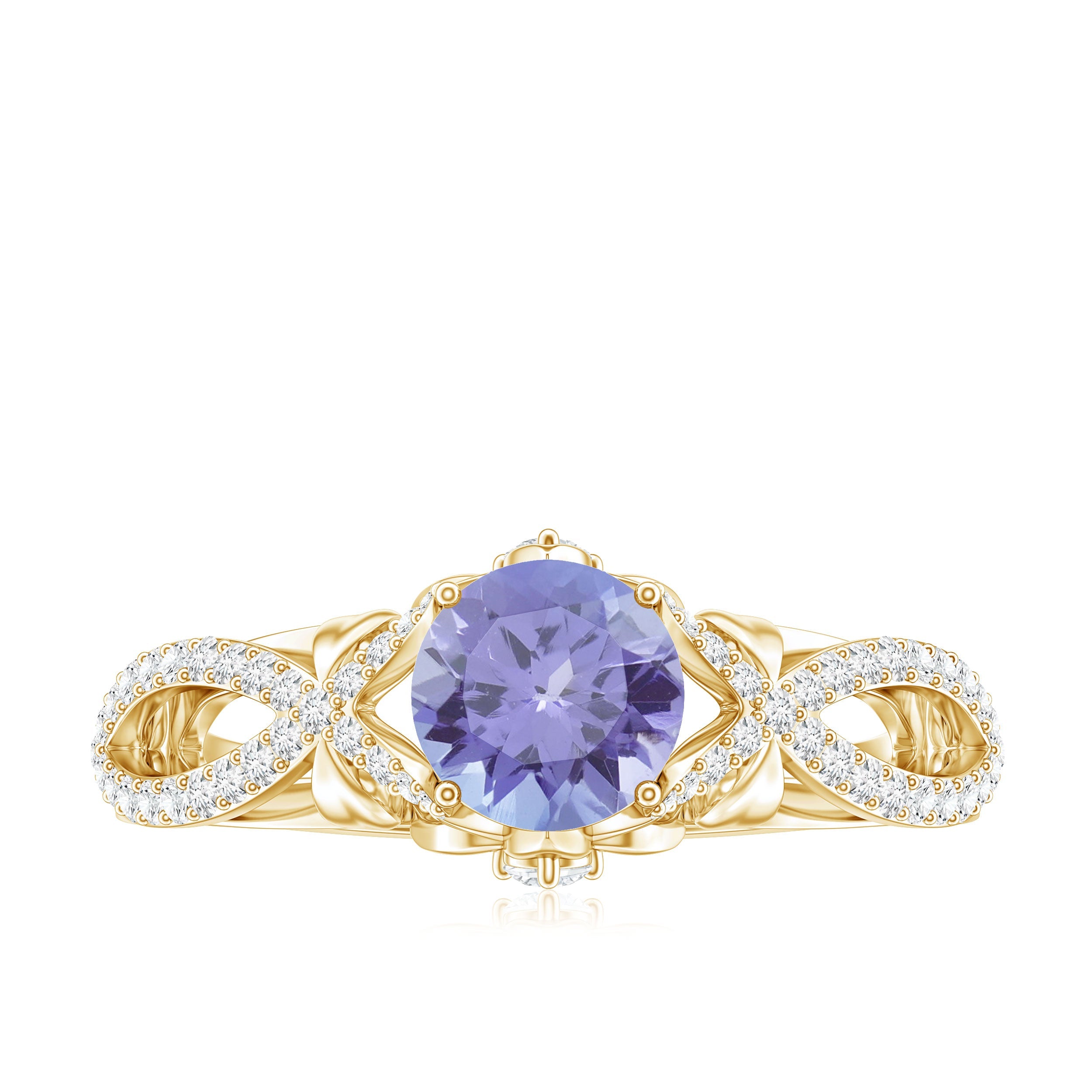 Tanzanite Engagement Ring – Designer Blue Violet Tanzanite with Diamond Crossover Shank
