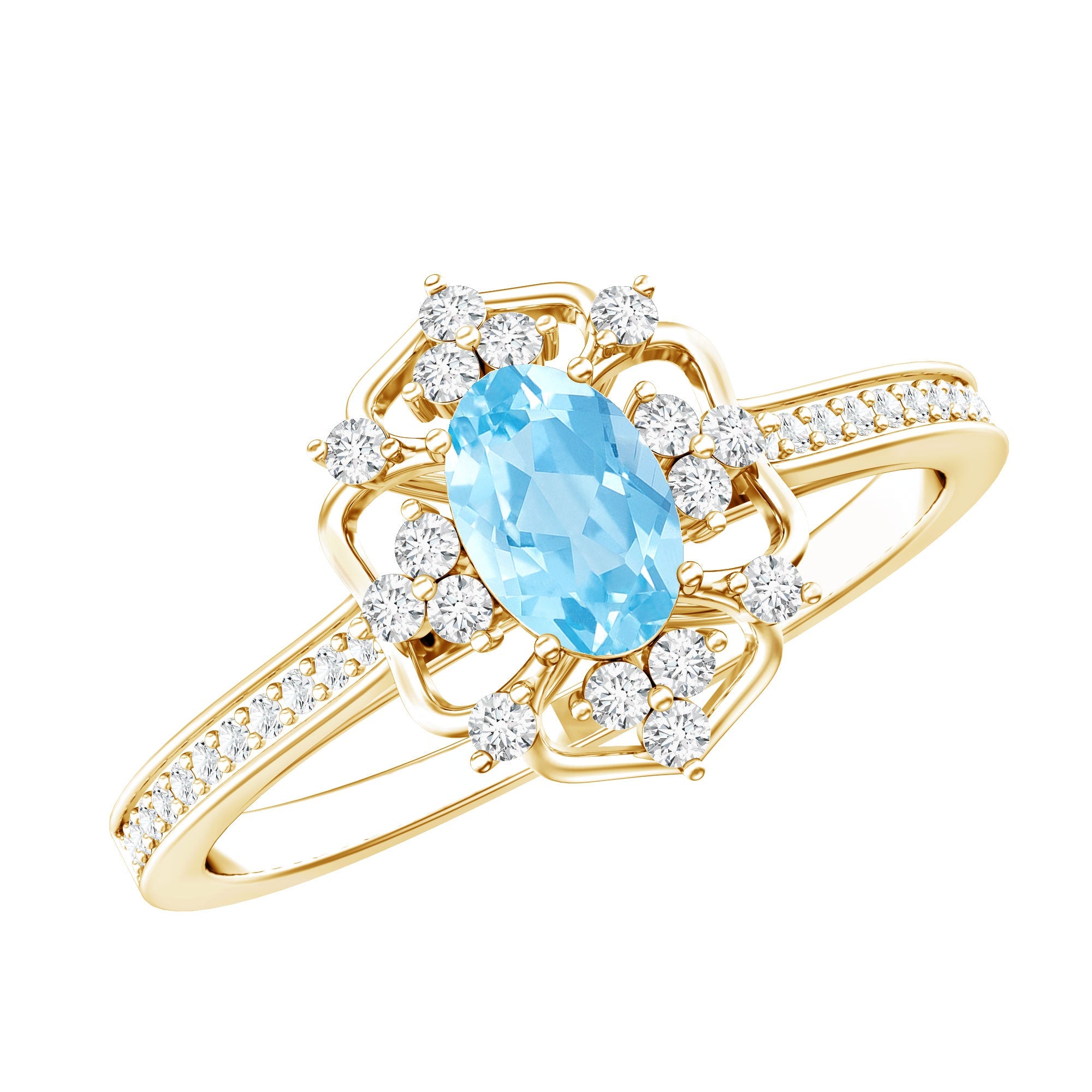 Vintage Aquamarine Ring – Certified Oval Aquamarine Engagement Band With Diamond Accents