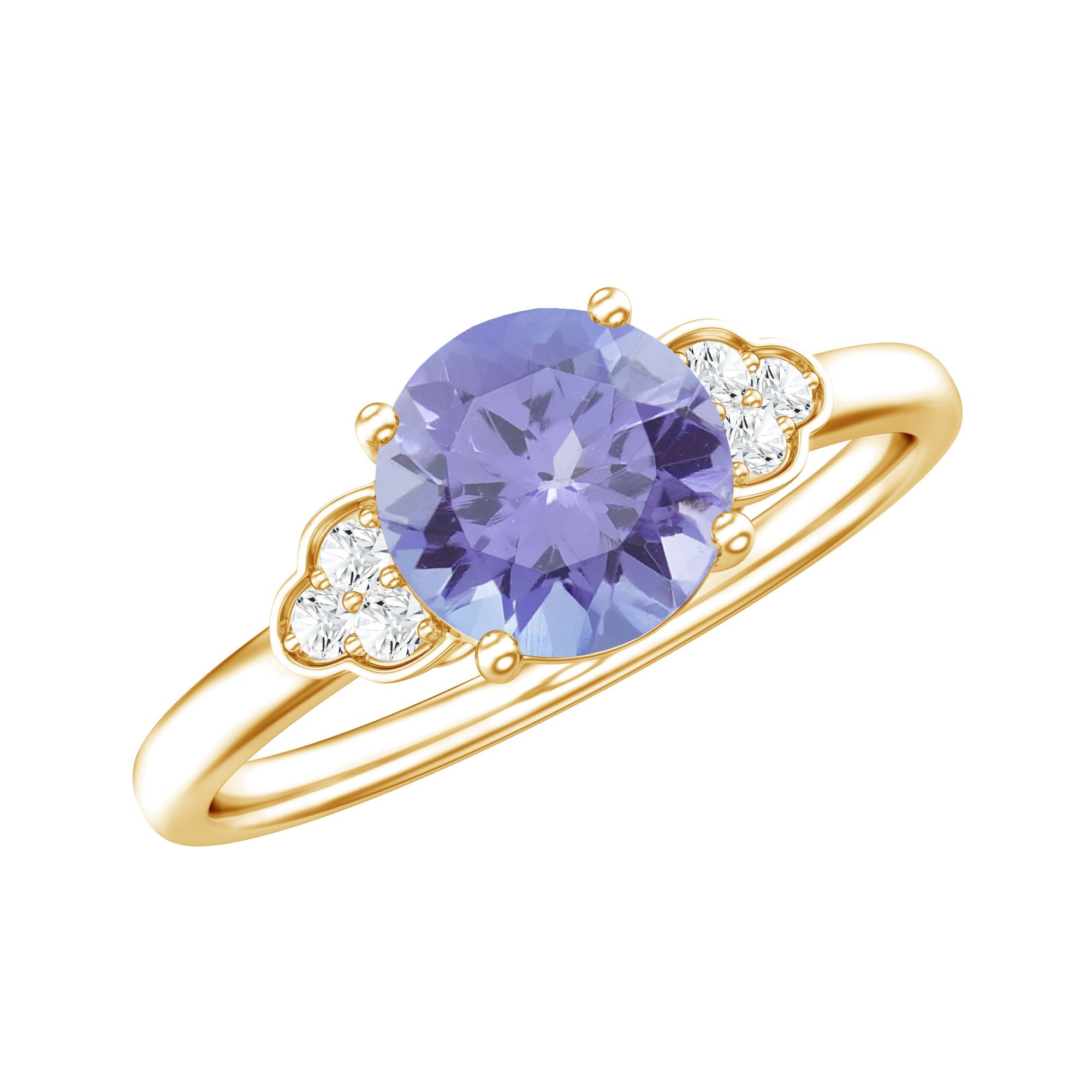 Tanzanite Engagement Ring – 5mm Natural Stone with Trio Diamond Accents | AAA Quality