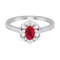 Ruby Engagement Ring – Vintage Oval Ruby Ring with Diamond Accent | AAA Grade