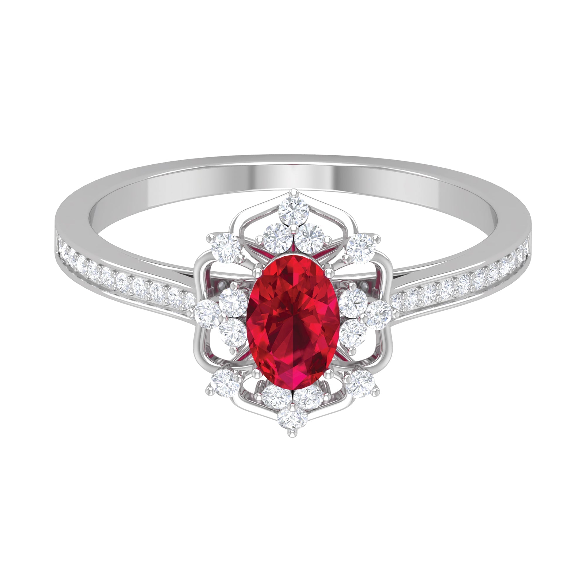 Ruby Engagement Ring – Vintage Oval Ruby Ring with Diamond Accent | AAA Grade