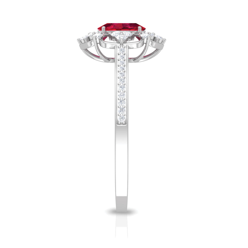 Ruby Engagement Ring – Vintage Oval Ruby Ring with Diamond Accent | AAA Grade