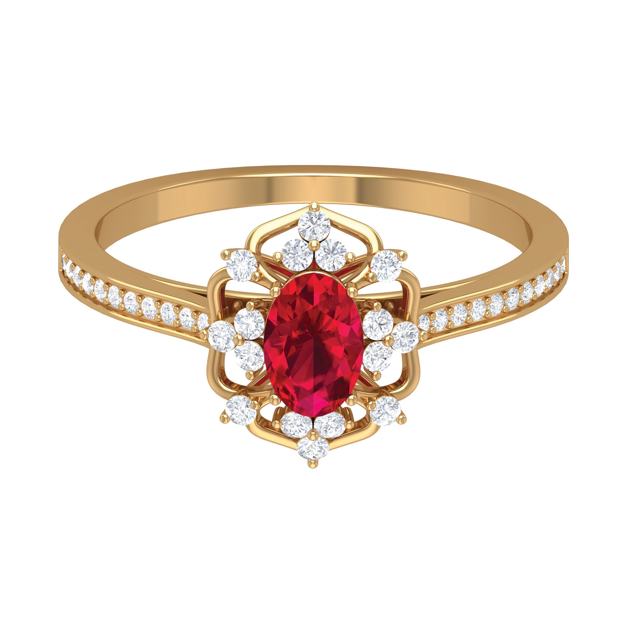 Ruby Engagement Ring – Vintage Oval Ruby Ring with Diamond Accent | AAA Grade