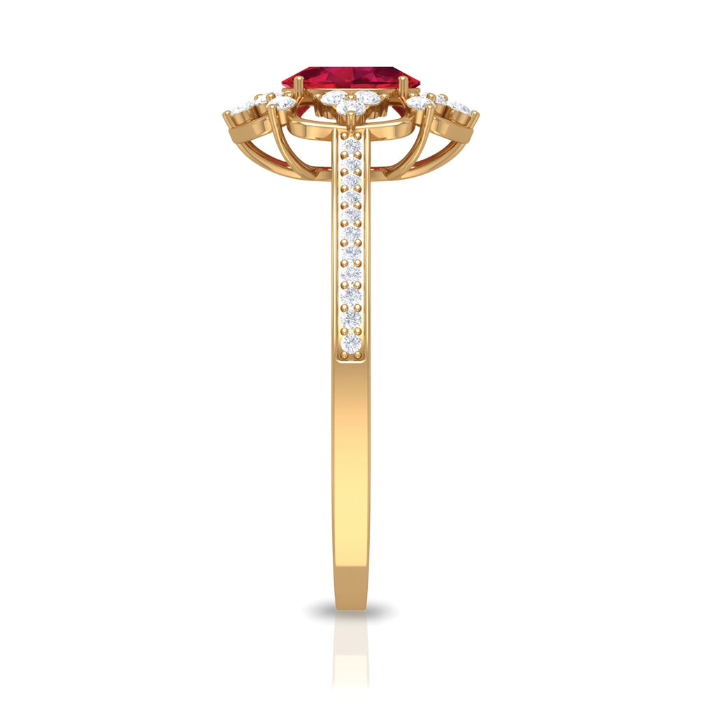 Ruby Engagement Ring – Vintage Oval Ruby Ring with Diamond Accent | AAA Grade