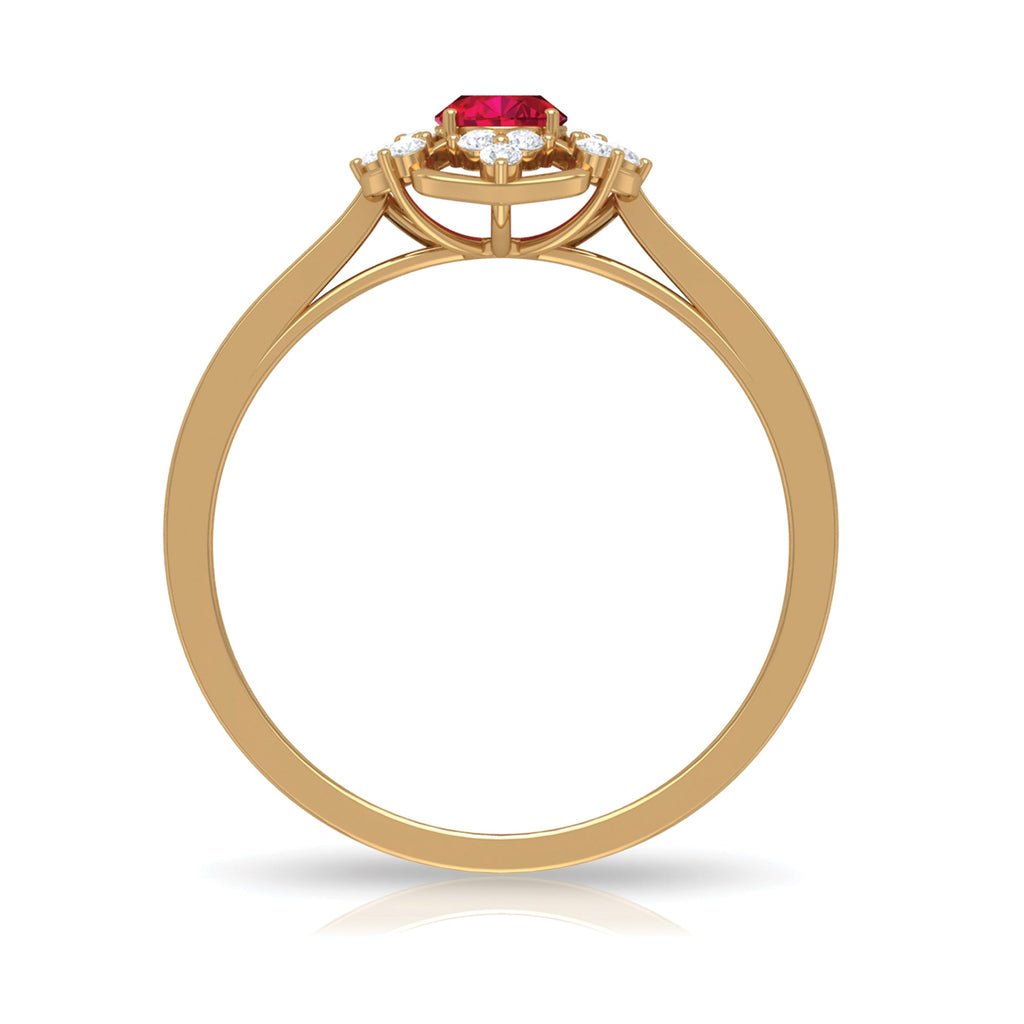Ruby Engagement Ring – Vintage Oval Ruby Ring with Diamond Accent | AAA Grade
