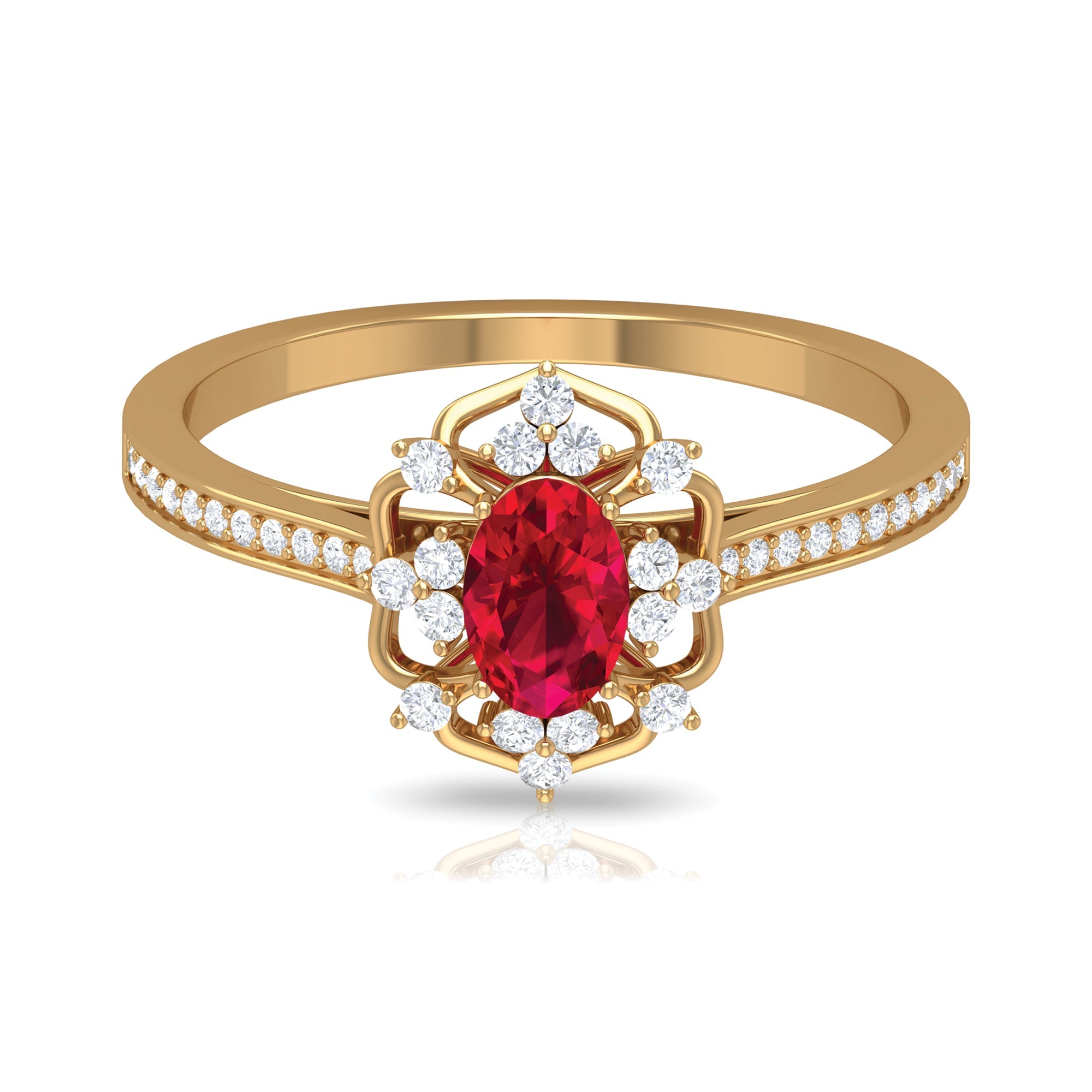 Ruby Engagement Ring – Vintage Oval Ruby Ring with Diamond Accent | AAA Grade