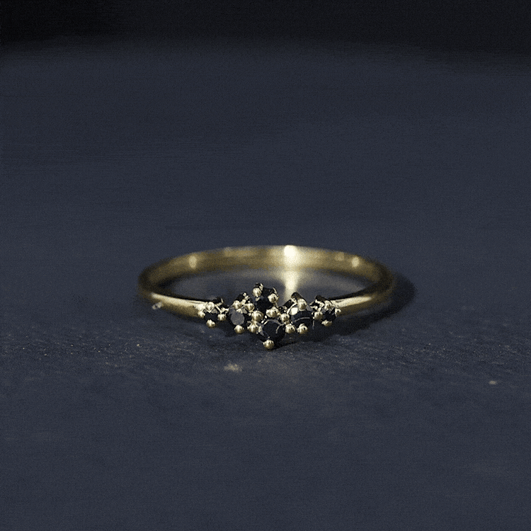 Certified Black Onyx Cluster Promise Ring for Her