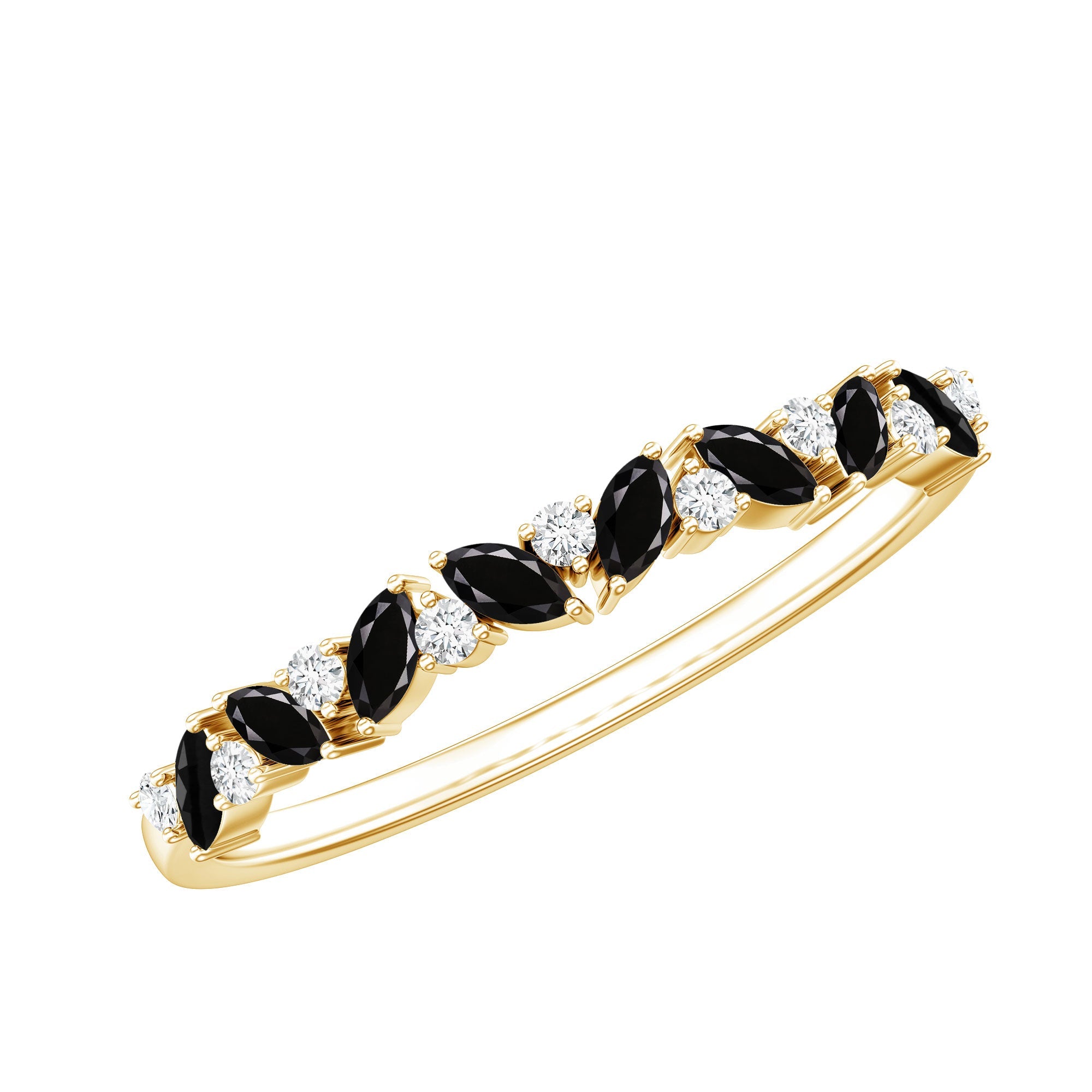 Minimalist Black Onyx and Diamond Half Eternity Ring