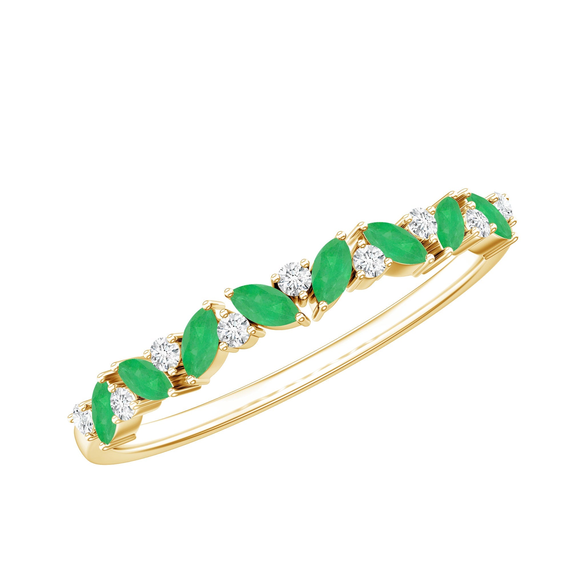 Emerald Eternity Ring – Marquise Emerald Half Ring with Diamond Prong Setting
