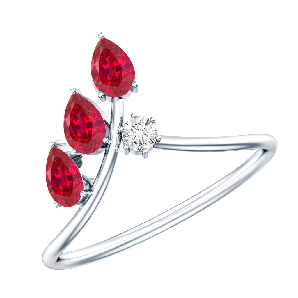 Lab Grown Ruby Ring – Stackable Engagement Ring Enhancer With Leaf Motif Design
