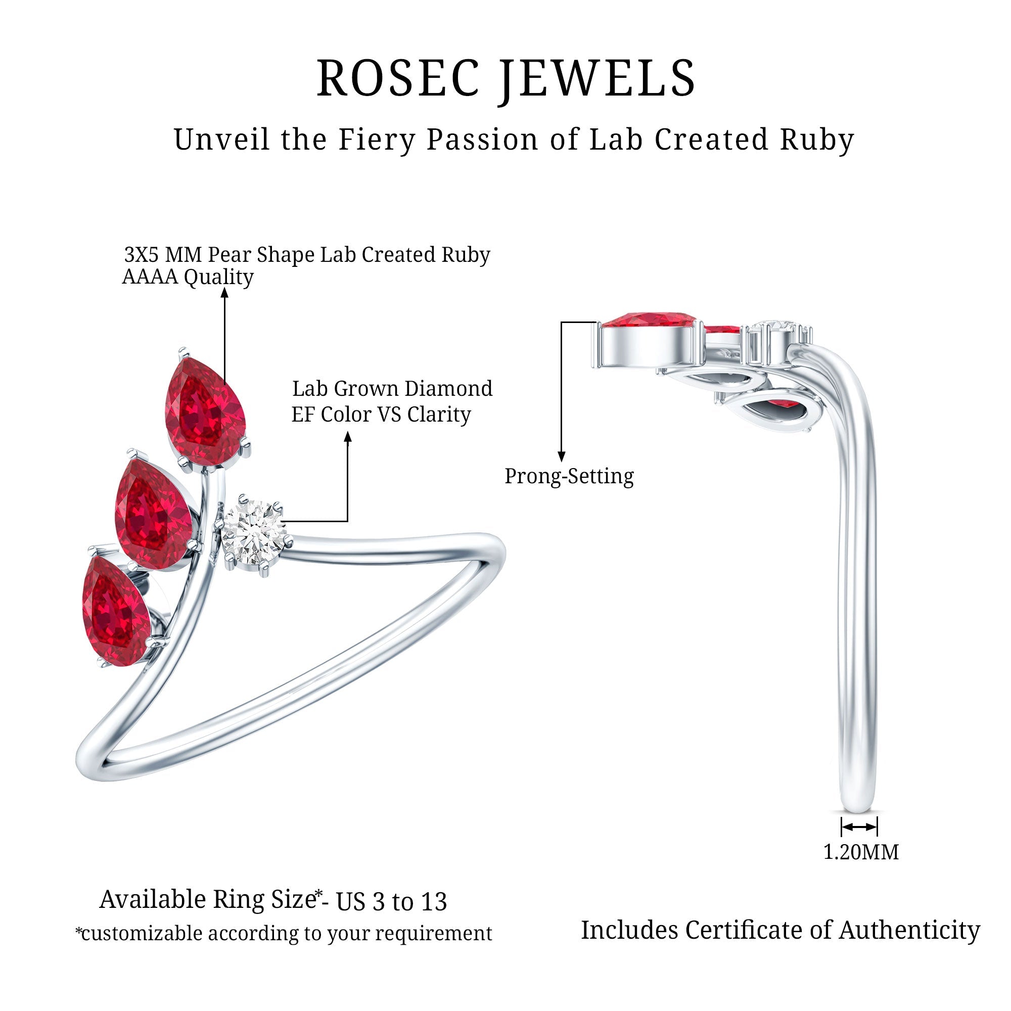 Lab Grown Ruby Ring – Stackable Engagement Ring Enhancer With Leaf Motif Design