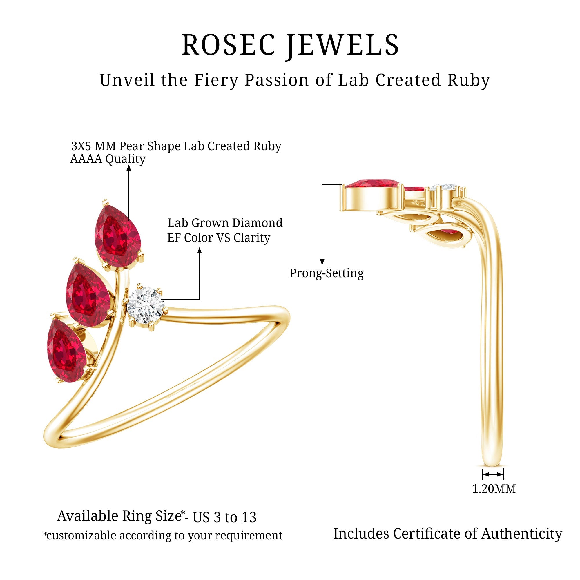 Lab Grown Ruby Ring – Stackable Engagement Ring Enhancer With Leaf Motif Design